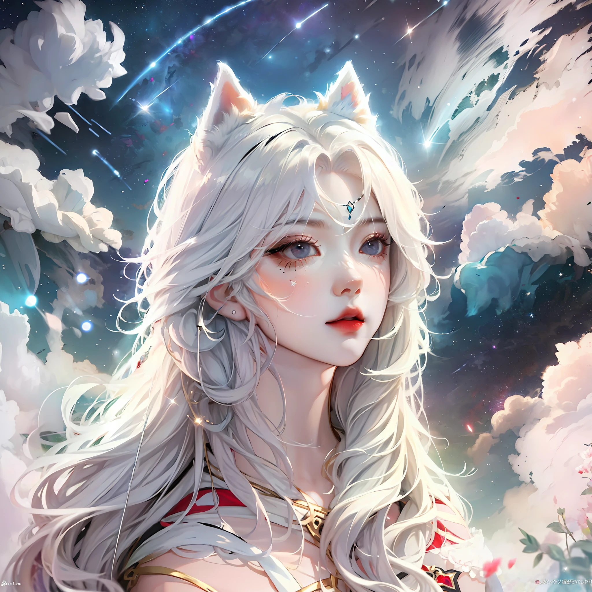 Samoyed White Anime Starry Sky HD Hyper-realistic Ultra Detailed