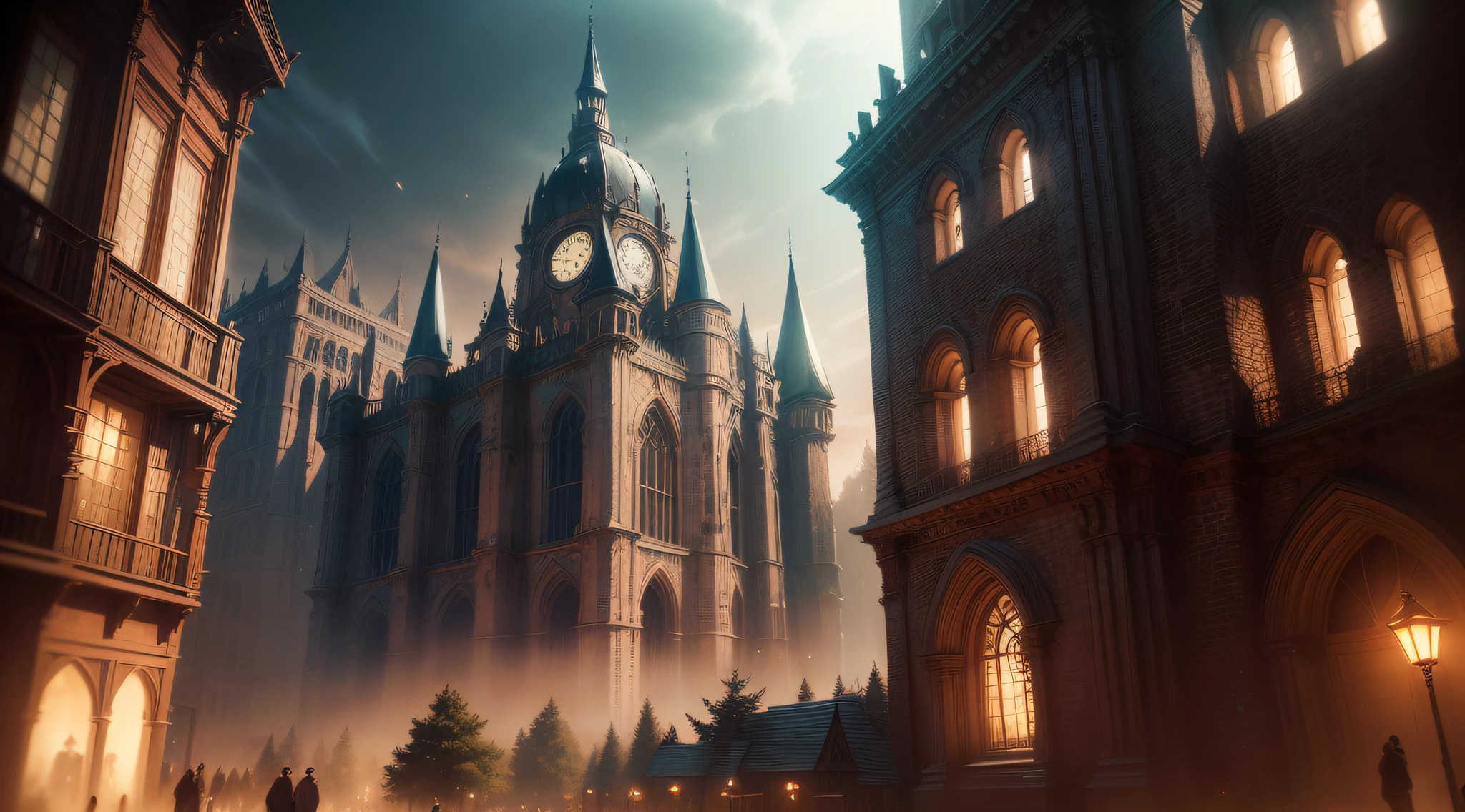 Sparse crowd，rustic，((chic), Best Picture Quality, Visual spectacle, Magical atmosphere, (Fantasy Country OR Quiet Enchanted Country), Summary of details, Immersive, (SPECIAL EFFECT LIGHTING OR LIVE LIGHTING))，middle ages，Europeans，Gothic architecture，Realistic light and shadow，highly resolution，ultra-detailed detailed，Realistic texture，Bold textures，Crazy tattoos are eerie
