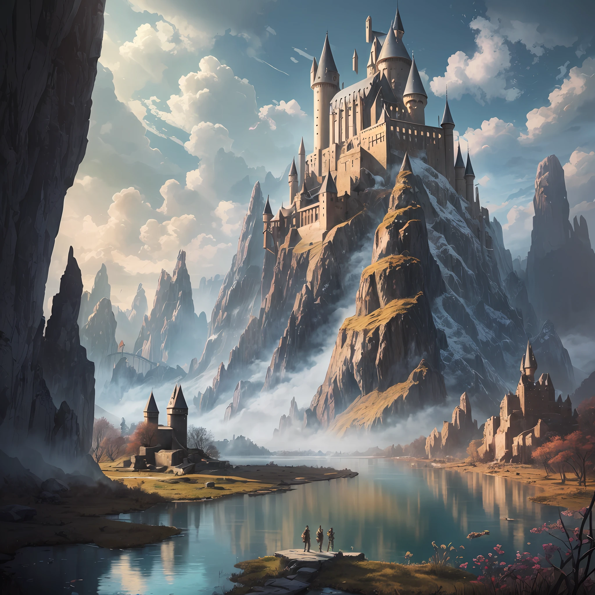 nmasterpiece，best qualitiy，(magic world)，Young magician，in long hogwarts robes，Burgundy cape，holding wands，Black dragons soaring in the sky，Lead an alliance army of races on a dangerous and difficult expedition，Across a dense forest，Walk through treacherous swamps，Climb majestic peaks，Above a mysterious forgotten place，There is a huge cave surrounded by magic arrays。Dynamic composition，highly resolution，Vivid colors and dramatic lighting，Enhanced the magical atmosphere