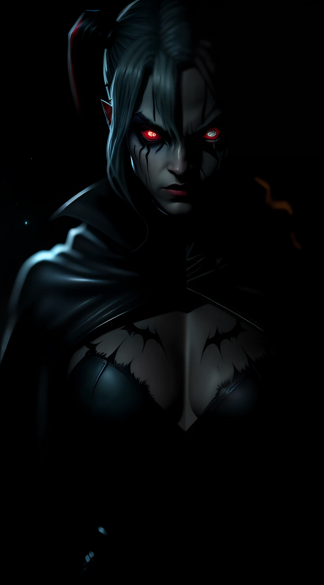 (dark shot: 1.1), epic realistic, Harley Quinn Venom in the dark with glowing eyes and glowing cape, soft cinematic light, Adobe Lightroom, darkroom, HDR, intricate, highly detailed, (depth of field: 1.4), hyper-detail (artstation: 1.4), cinematic, warm light, dramatic light (complex details: 1.1)