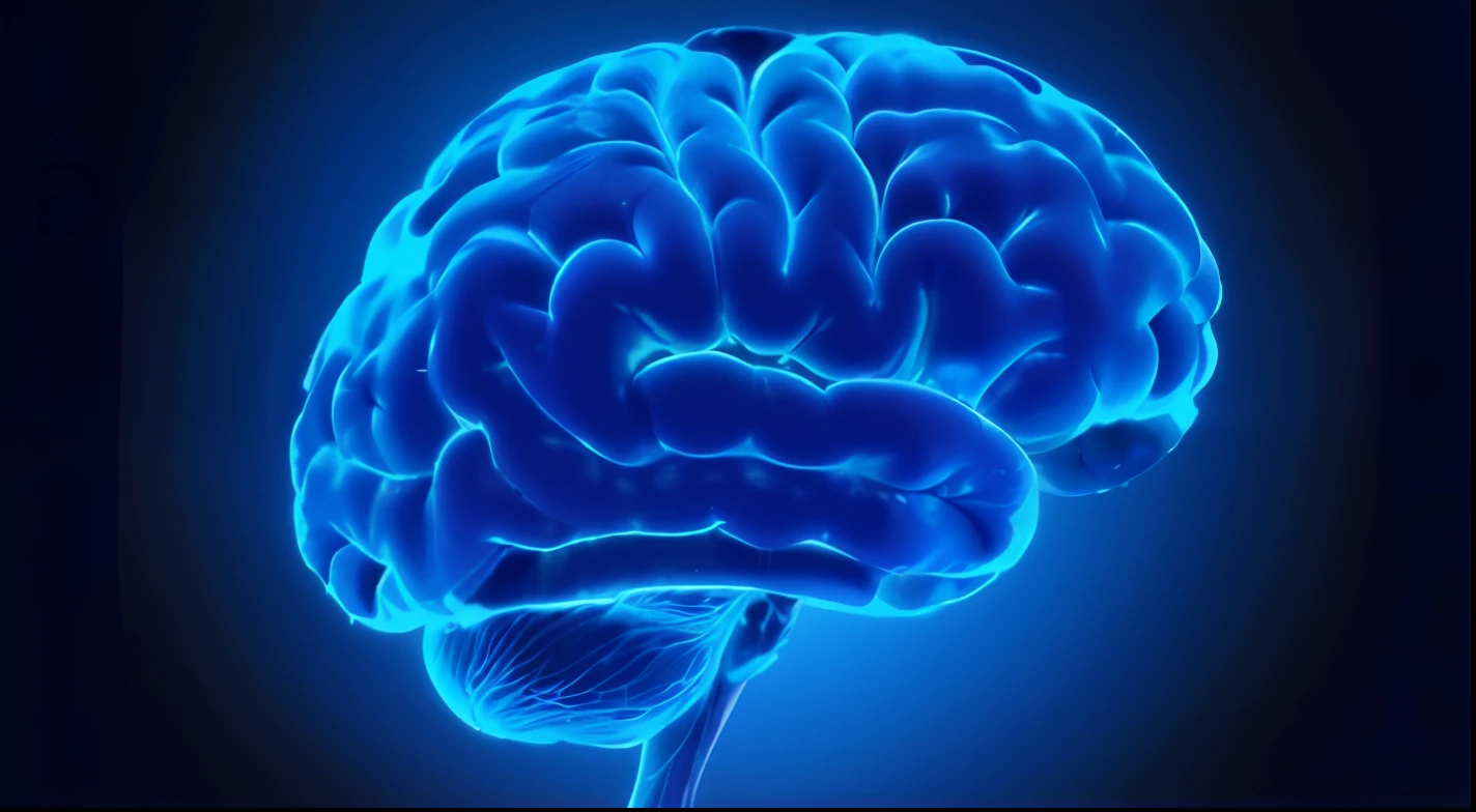a blue brain is shown in this image, blue brain, brain visible, human brain, Background with constellation of Orion