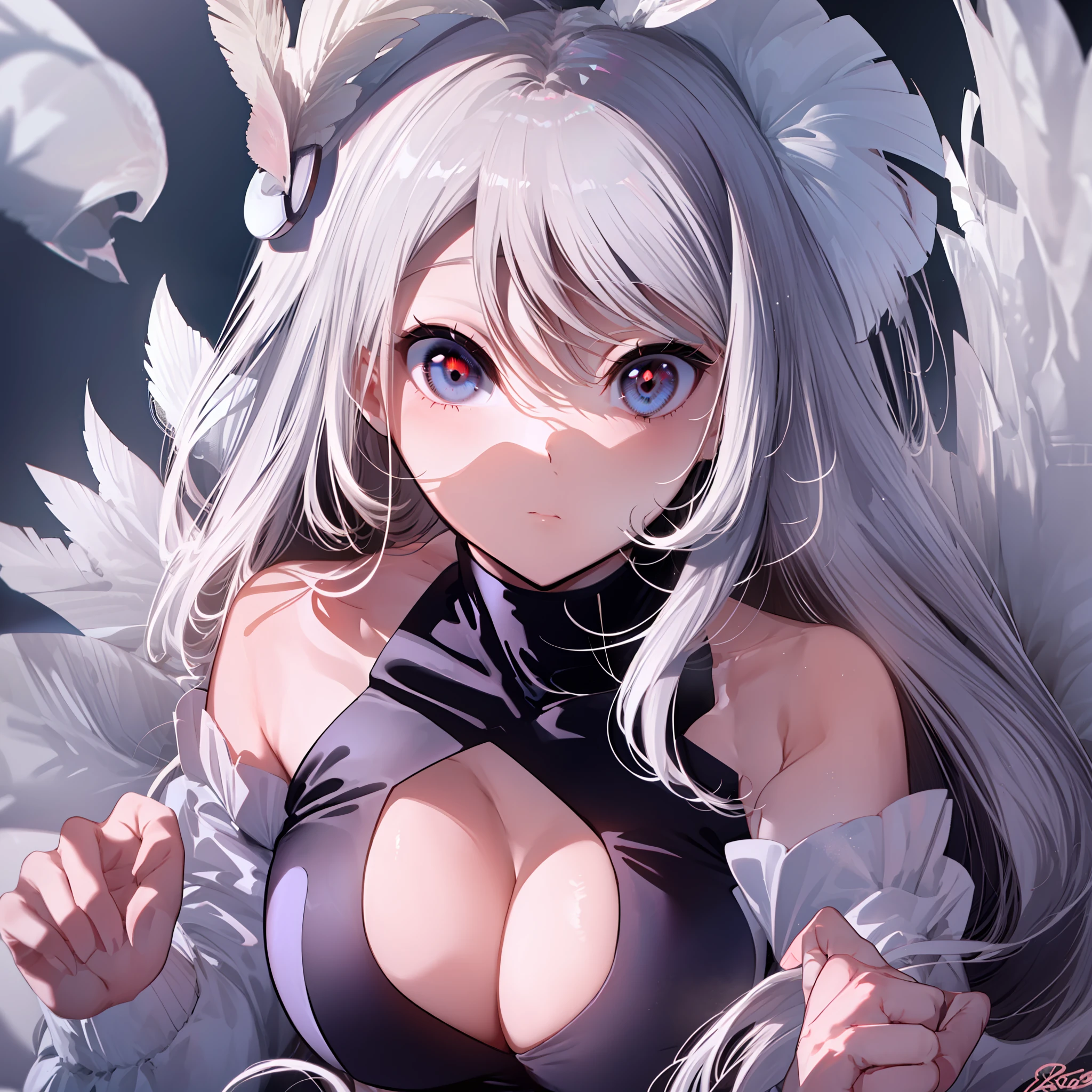 ((obra-prima)), ((melhor qualidade)), Altas, (Kei1), (1Menina), (somente), (olhos azuis), (cabelo longo), (adolescente de 15 anos), (wears a white cockatoo costume with feathers and is at a Brazilian carnival) , (fita), (franja), (fcollarbone), (cabelo grisalho), (faixa de cabelo preta), (neck ribbon), (cabelo entre os olhos), (middle breasts), (Tiroteio de Cowboy), (sorrir), (corpo inteiro completo detalhado), (She is inside a Brazilian carnival), (corpo anatomicamente correto sem erros), (Full retail scenario), ((Detailed full arms and hands))