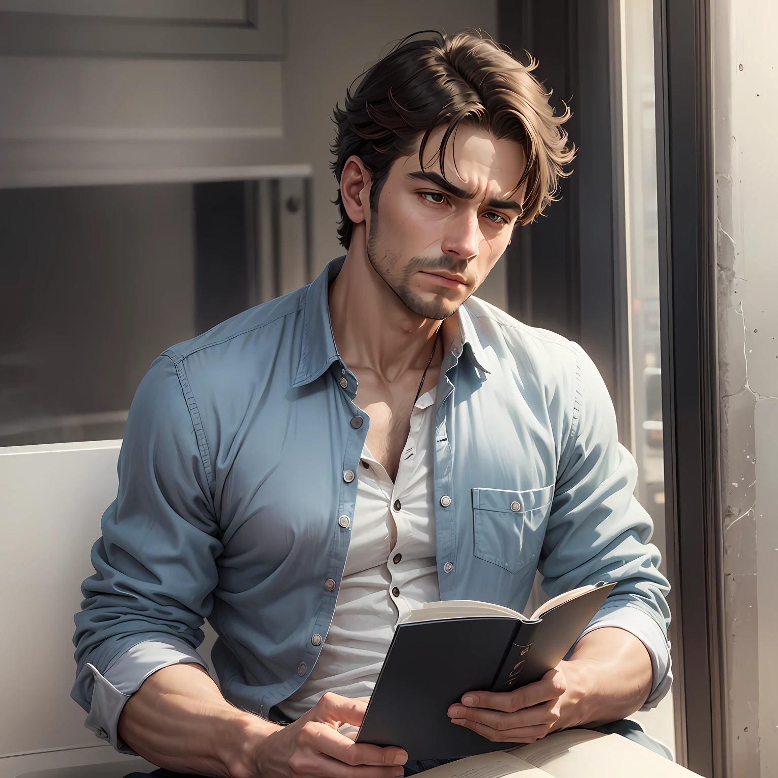 estudante homem rodeado de livros por ler --auto