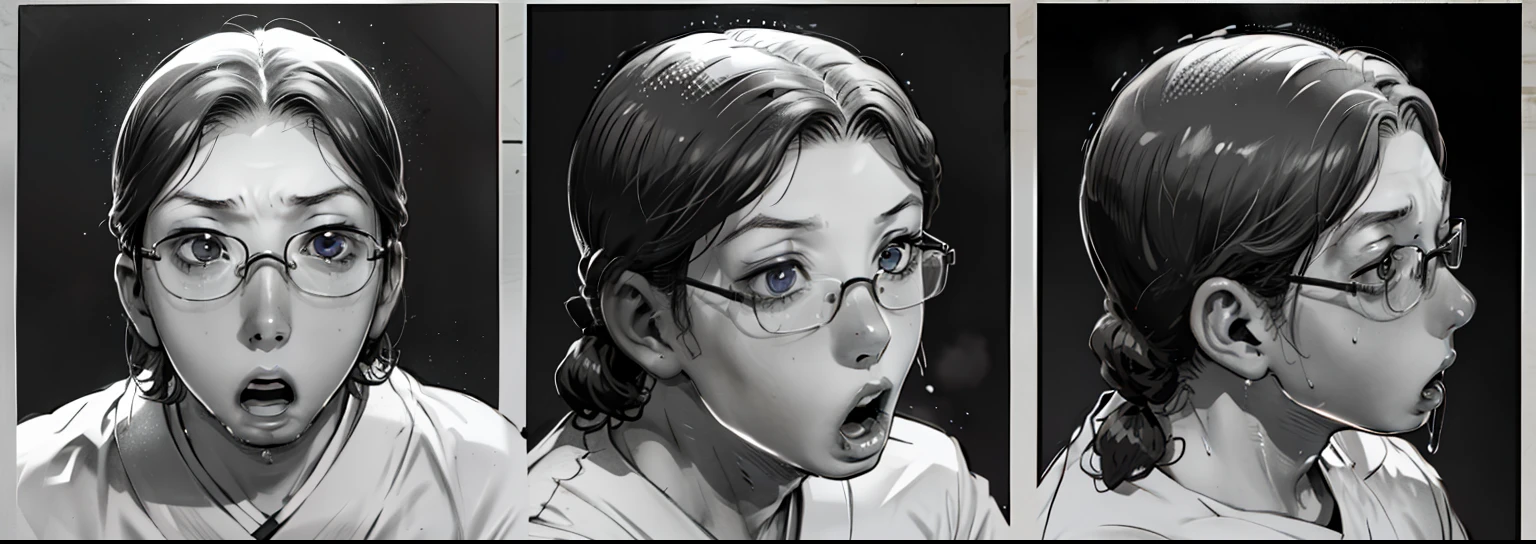 30-year-old man's head, Japanese, con gafas grandes, shocked expression, Image gallery