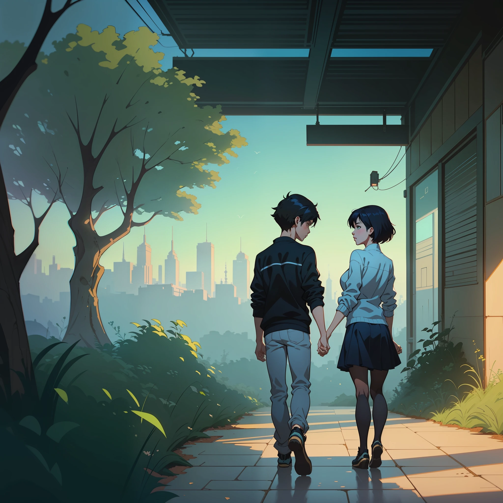 A boy and a girl, looking at each, in love,  artwork in the style of guweiz, anime lush john 8k woods, makoto shinkai and tom bagshaw, makoto shinkai cyril rolando, guweiz and makoto shinkai, sakimichan and makoto shinkai, ross tran and makoto shinkai
