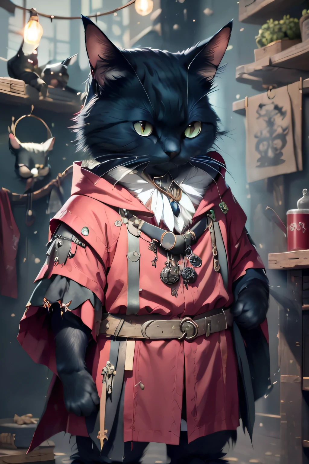 fullbody portrait, blue c4ttitude, wearing white magician outfit, wizard hat