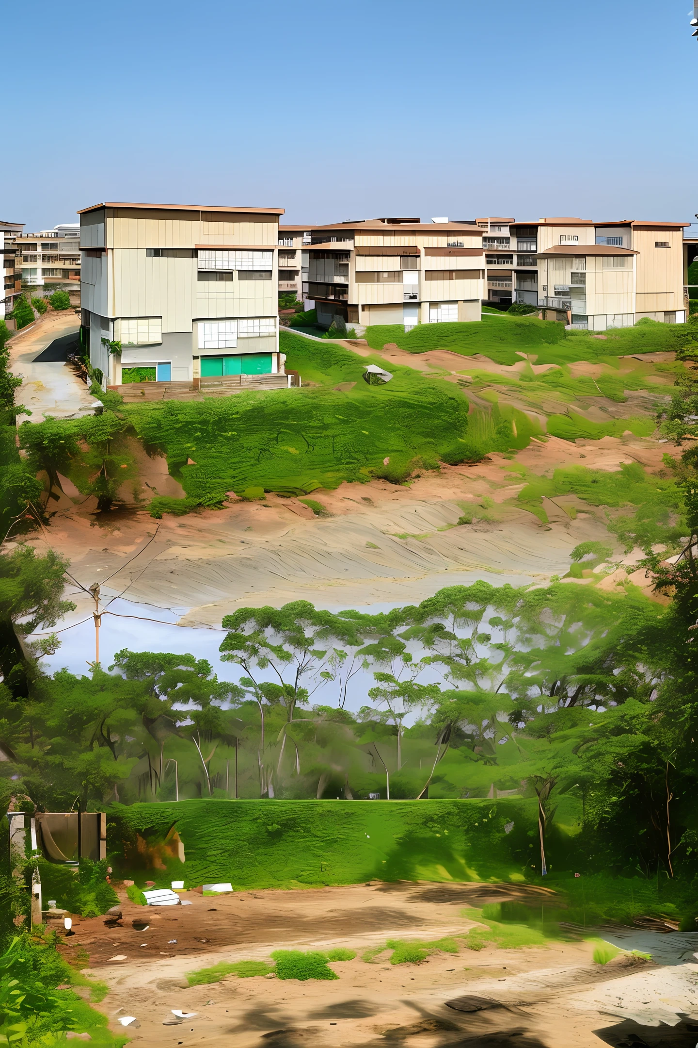 Opening with a panoramic scene of an empty lot, Ready to receive the construction of a new building.