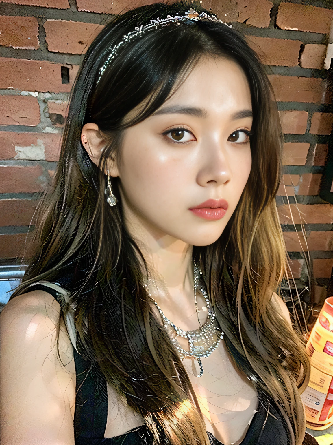 (RAW Photo, Best Quality), (Real, Photo Realism: 1.3), Best Quality, Highly Detailed, Masterpiece, Ultra Detailed, Illustration, 1 Girl, Upper Body, Dynamic Angle, World Mastery Theater, Messy_Long Hair, Best Quality, Very Detailed CG Unified 8K Wallpaper, Ink, Amazing, Movie Lights, Lens_Flash, Dunhuang_Style