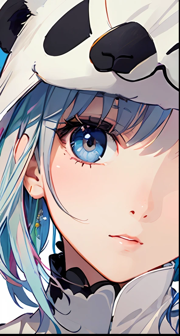 absurdist、(巨作、beste Quality、extremely detailed CG、Beautiful detailed eyes、Ultra detailded、highly resolution、Complicated details:1.3)、8k壁紙、(elaborate features:1.2)、(1girls)、 (Lifelike texture:1.4), a Pretty, (brilliantly colored, dynamic  lighting:1.2), (High Contrast:0.9), (Delicate strokes:1.3)、(shinny skin:1.1)、Wearing a panda costume、Panda Costume、Animal Suits