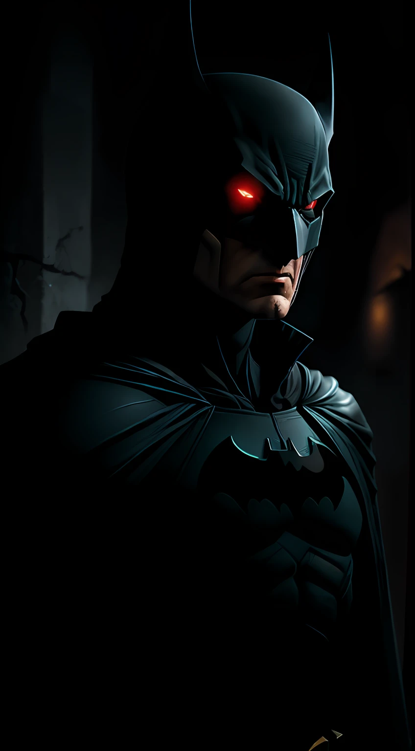 (dark shot: 1.1), epic realistic, Batman Beyond in the dark with glowing eyes and glowing cape, soft cinematic light, Adobe Lightroom, darkroom, HDR, intricate, highly detailed, (depth of field: 1.4), hyper-detail (artstation: 1.4), cinematic, warm light, dramatic light (complex details: 1.1)