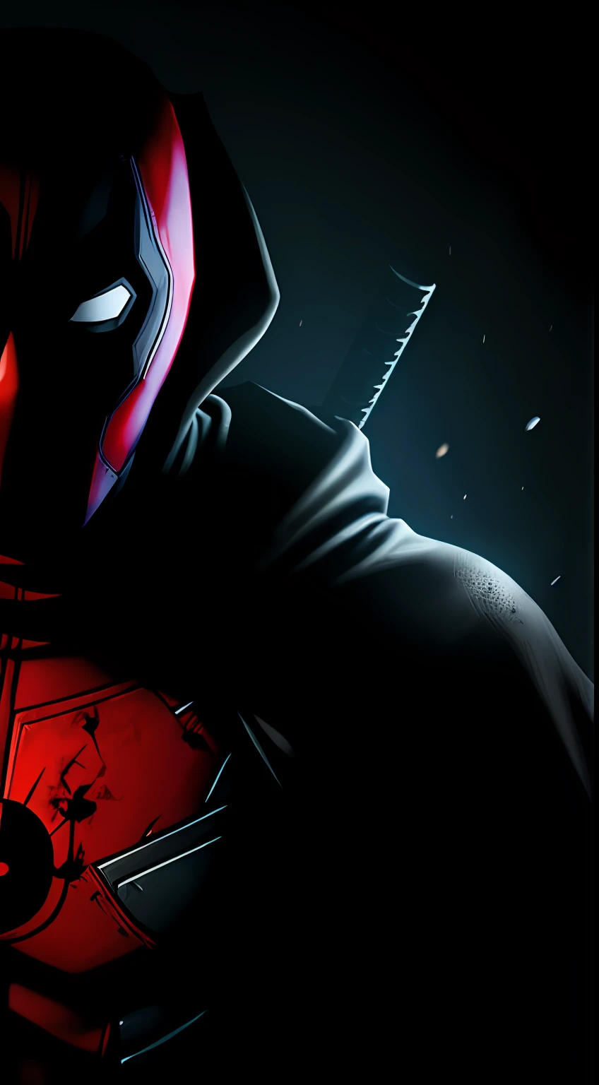 (dark shot: 1.1), epic realistic, Deadpool in the dark with glowing eyes and glowing cape, soft cinematic light, Adobe Lightroom, darkroom, HDR, intricate, highly detailed, (depth of field: 1.4), hyper-detail (artstation: 1.4), cinematic, warm light, dramatic light (complex details: 1.1)