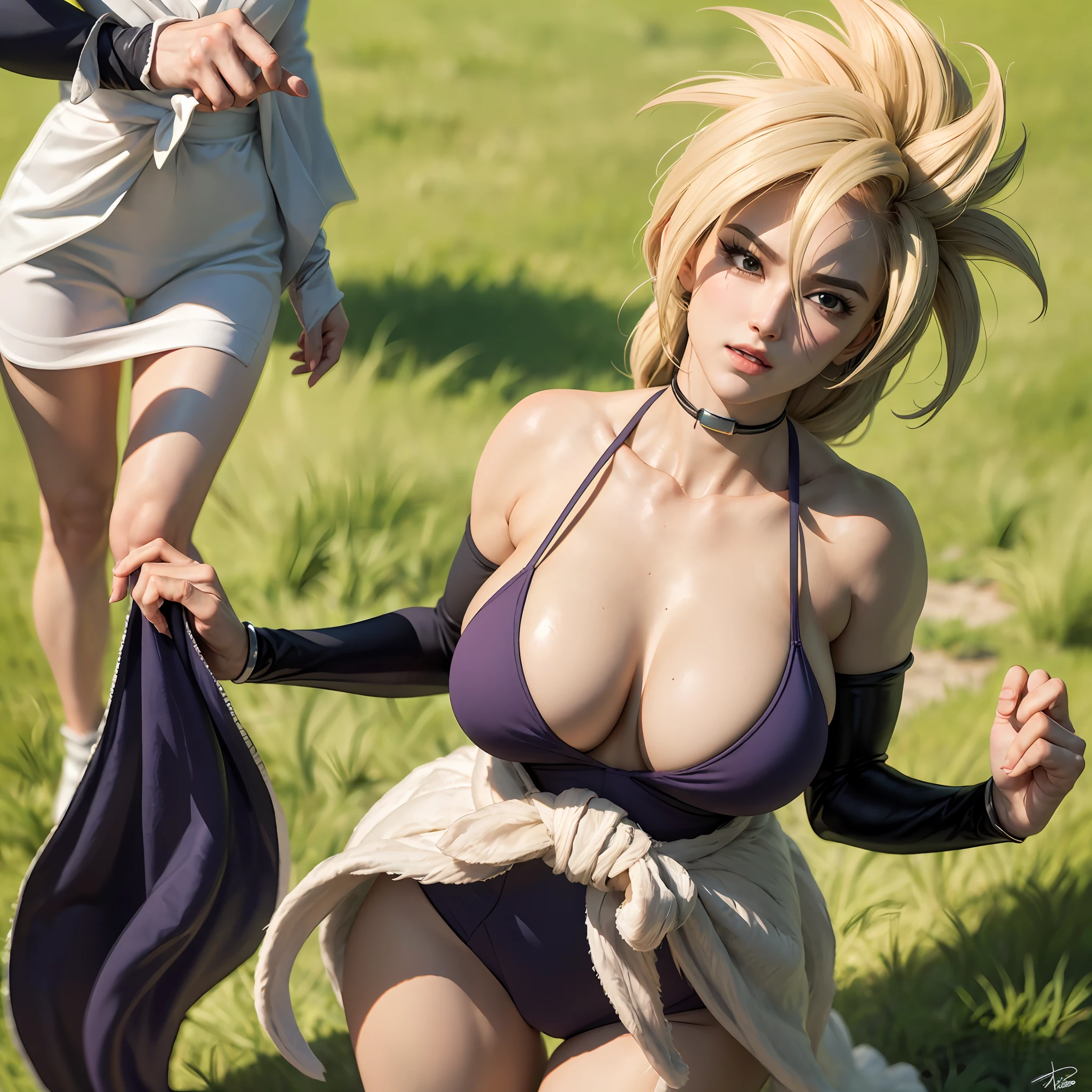 Female, feminine, androgynous, large breasts, transgender Broly from Dragon Ball Super, 1boy, closed mouth, female focus, muscular, muscular male, standing alone on Namek, sash, serious, solo, spiked hair, ultra instinct, ((masterpiece)), erotic, sexy female Waifu, photorealistic anime realism trending on civitai perfect composition perfect render innovative design dynamic angle perfect pose perfect body perfect face perfect hands perfect fingers perfect, signature Broly outfit, Dragon Ball style environment, realistic background, detailed background detailed outfit perfect nails, highest resolution, camel toe, cameltoe bulge, areolas protruding, cleavage, sexy, beautiful