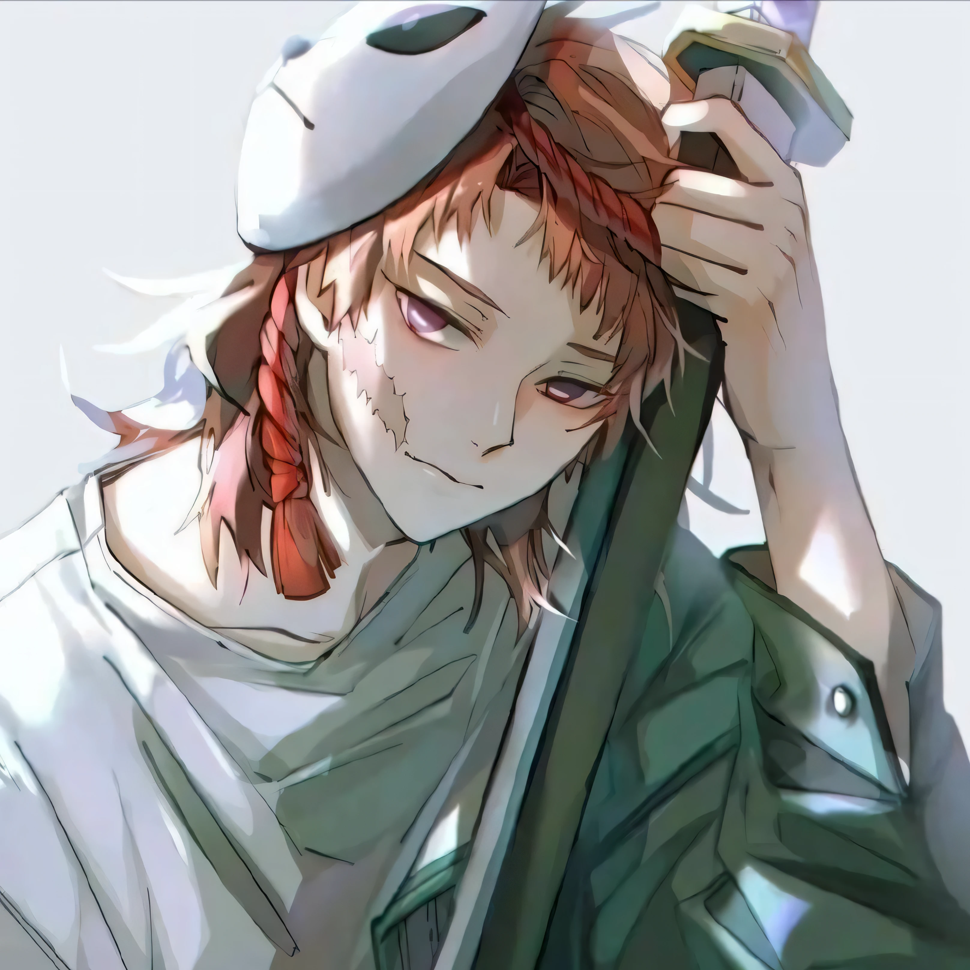 anime boy with red hair holding a sword and wearing a hat, akiyuki shinbo, orange - haired anime boy, inspired by Kamisaka Sekka, anime figure, Anime boys, Handsome guys in Demon Slayer Art, shinkai, ( ( ( yoshinari yoh ) ) ), demon slayer rui fanart, from kenshin, male anime character