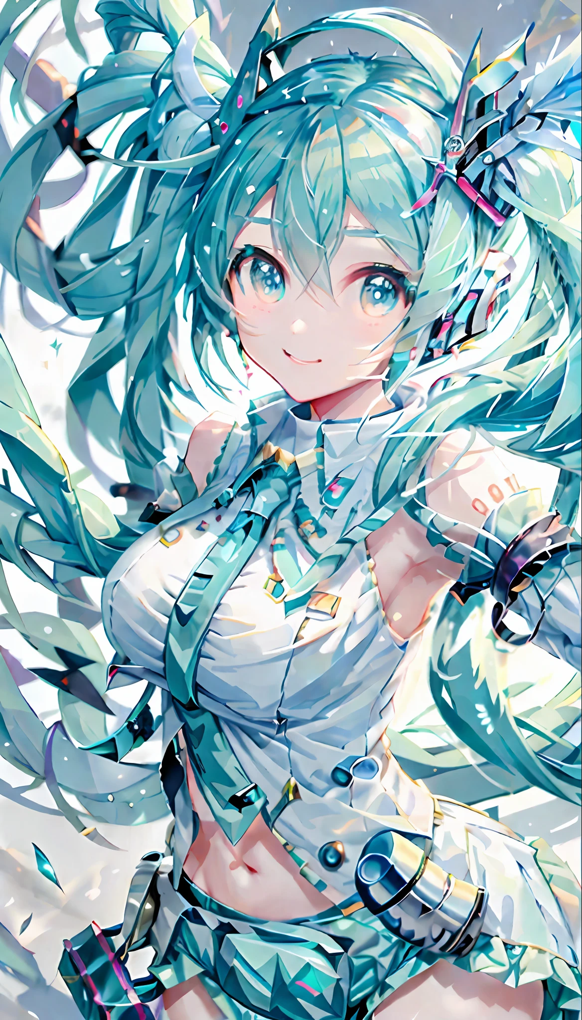 Hatsune Miku、machanical limbs、a large breast、A slight smile、IceMagicAI