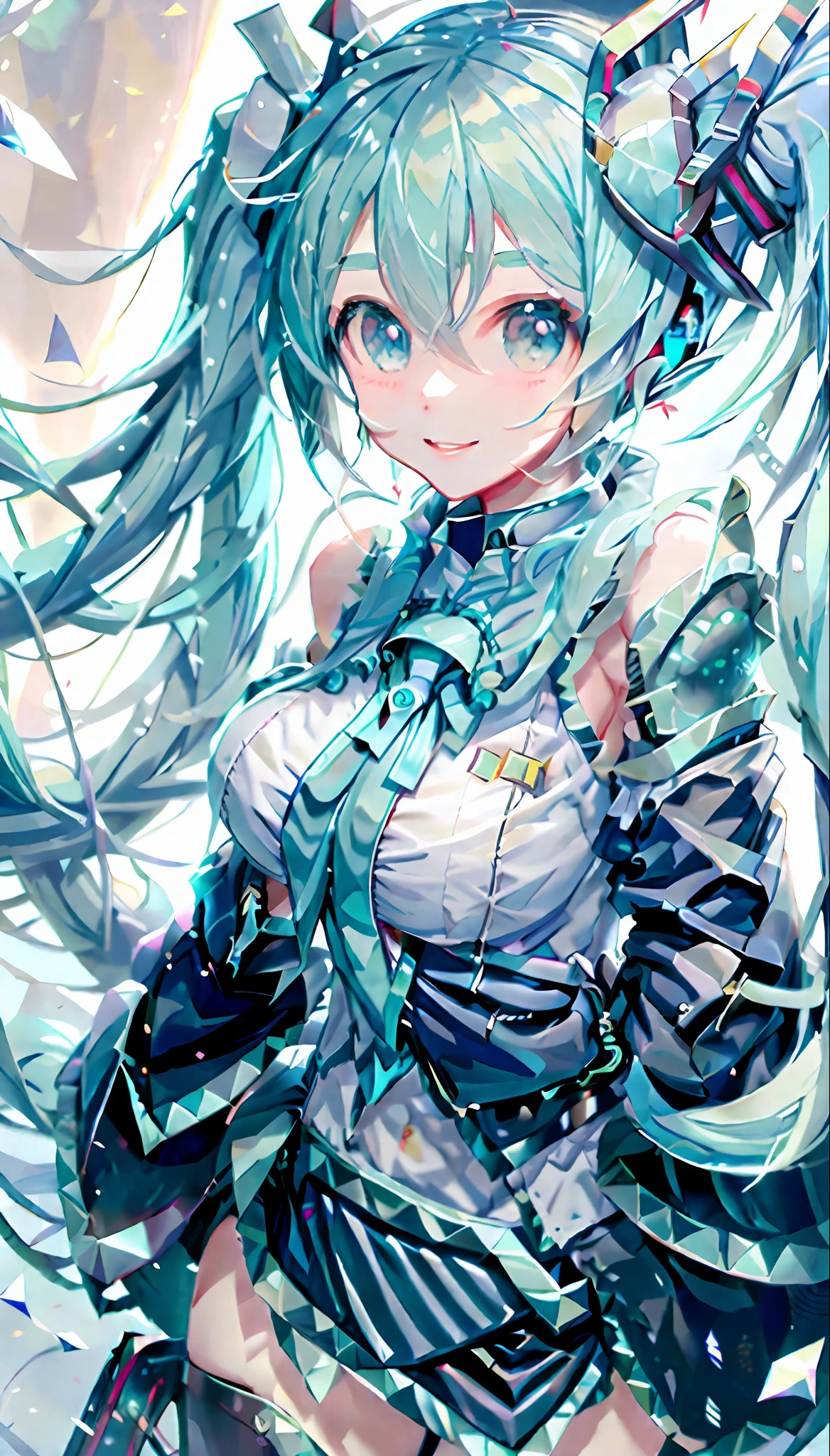 Hatsune Miku、machanical limbs、a large breast、A slight smile、IceMagicAI