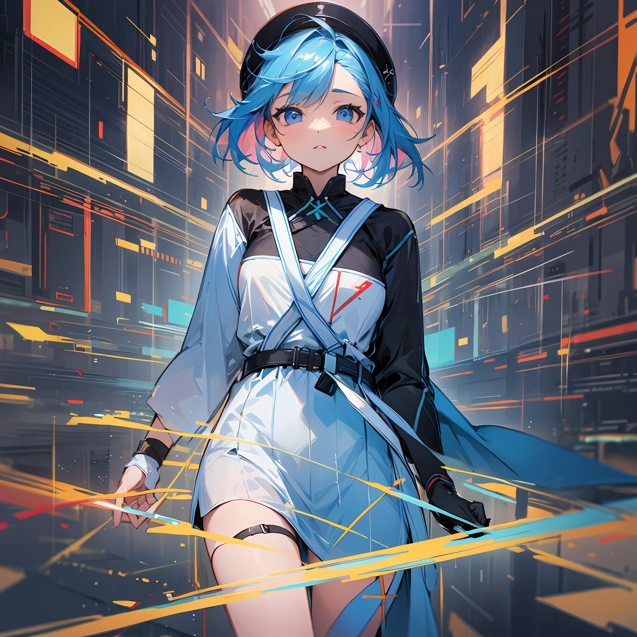 beste Quality、Background Forex Exchange chart color is fluorescent blue、In the center is an energetic beautiful girl from anime trading currency --auto