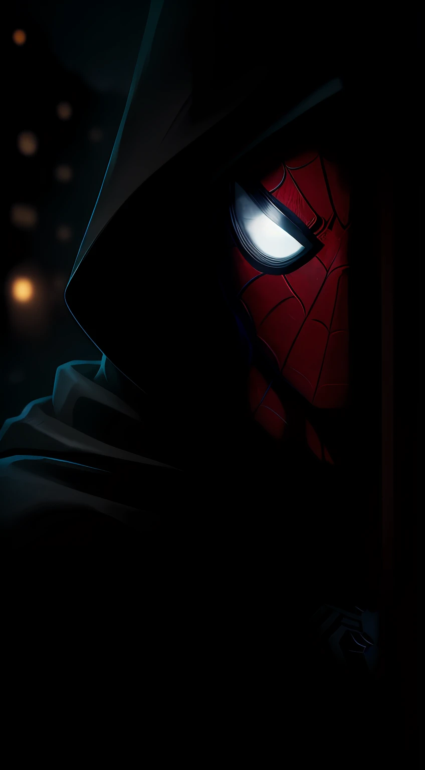 (dark shot: 1.1), epic realistic, Agent Spider-Man in the dark with glowing eyes and glowing cape, soft cinematic light, Adobe Lightroom, darkroom, HDR, intricate, highly detailed, (depth of field: 1.4), hyper-detail (artstation: 1.4), cinematic, warm light, dramatic light (complex details: 1.1)