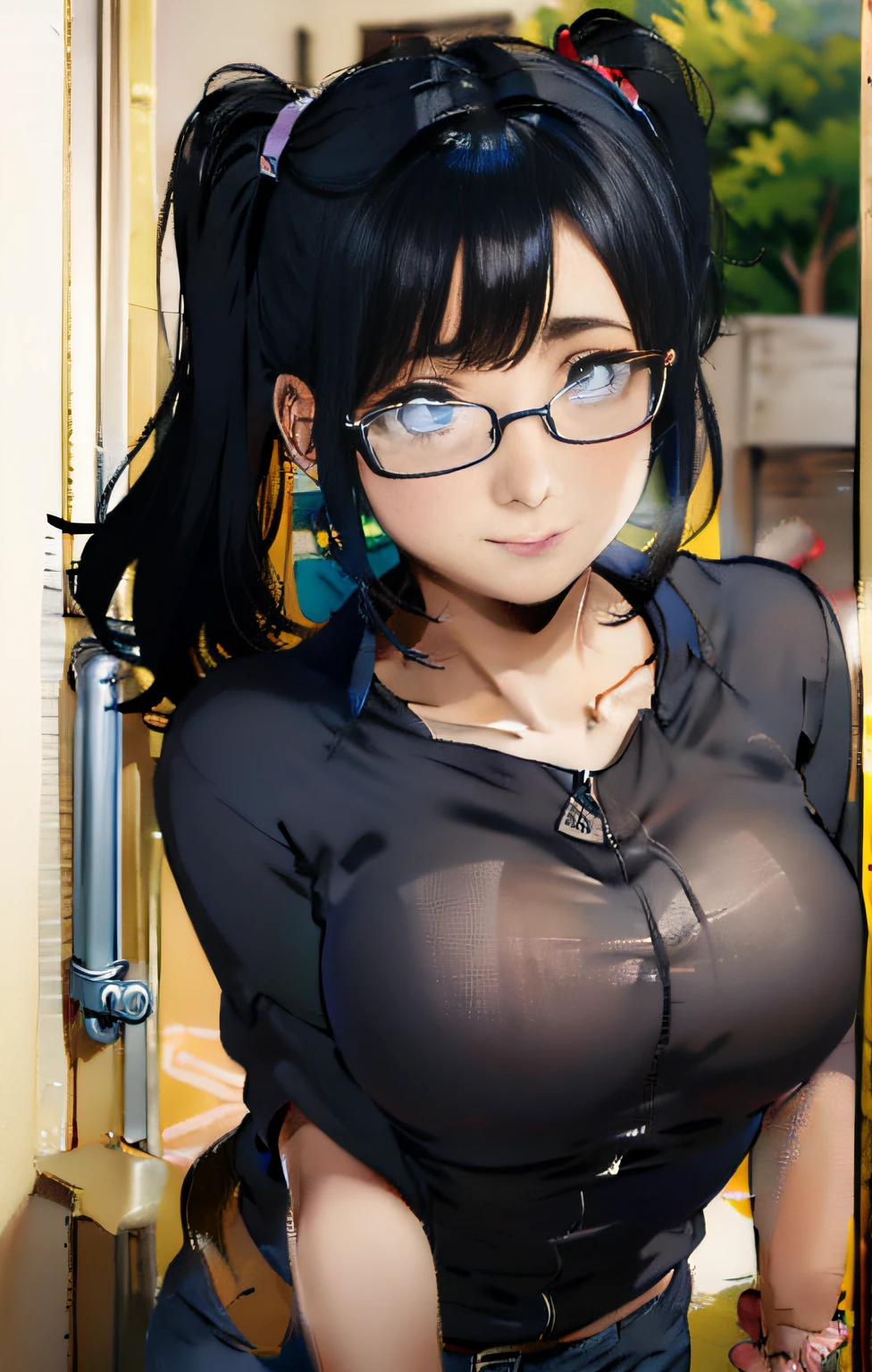 obra-prima, melhor qualidade, mulher, (((de baixo))), (pose sedutora), olhando para o espectador, pisando no espectador louca, solo, 1girl, hinata, boca aberta, cuspindo, sorriso, t-shirt black, camisa preta, camisa social preta, minissaia, eyewear, quadris largos, bunda, bunda grande, batom, olhar para o espectador de cima, olhar dominante, olhar penetrante, erotic chefe de empresa