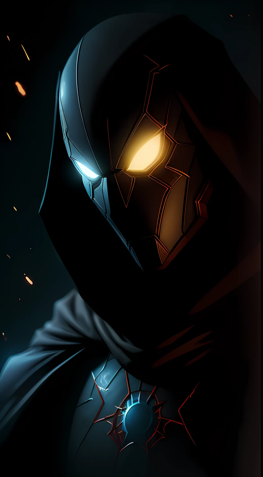 (dark shot: 1.1), epic realistic, Iron Spider in the dark with glowing eyes and glowing cape, soft cinematic light, Adobe Lightroom, darkroom, HDR, intricate, highly detailed, (depth of field: 1.4), hyper-detail (artstation: 1.4), cinematic, warm light, dramatic light (complex details: 1.1)
