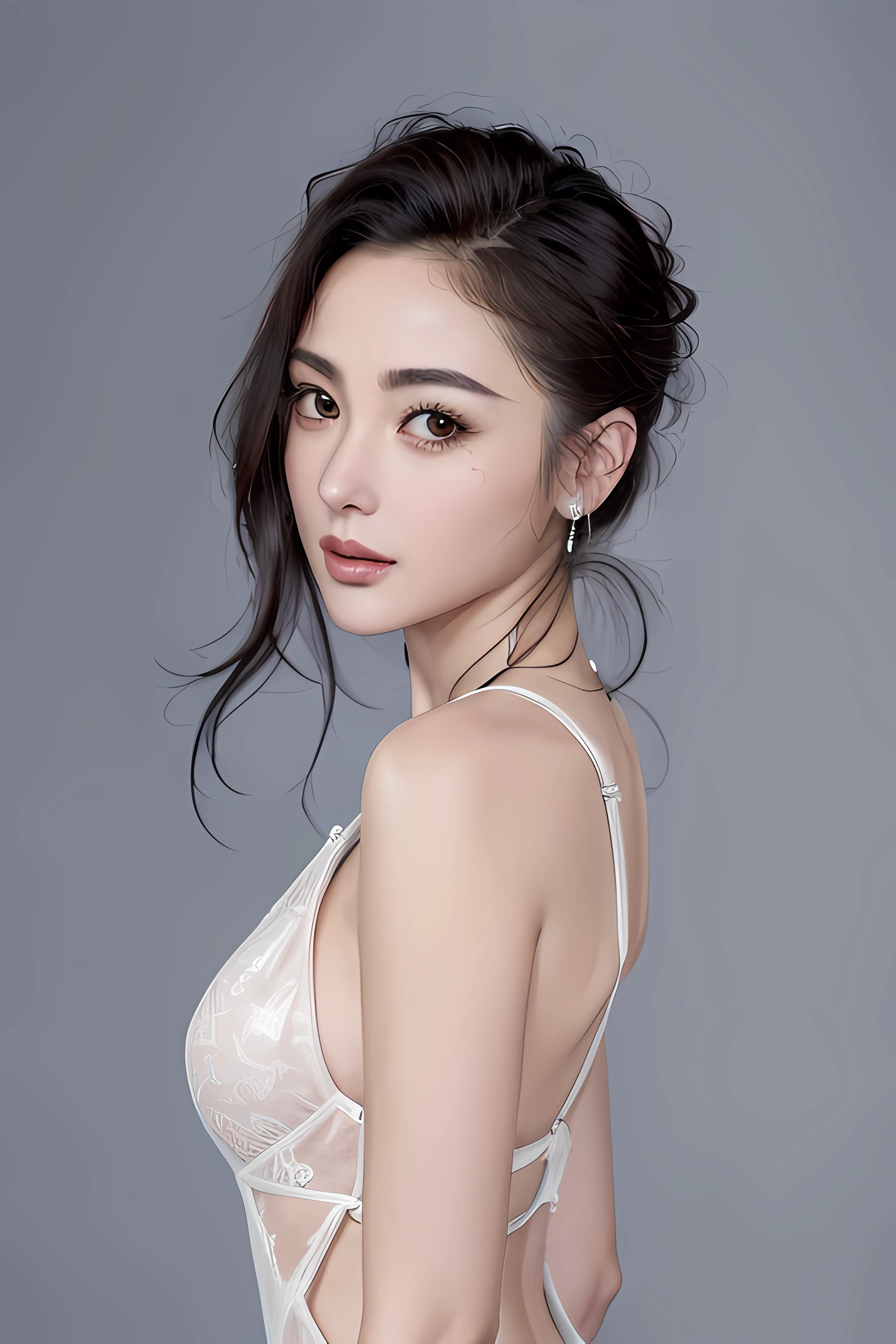 beste Quality、a whole body、巨作、dark eyebrows、ultra-highres、photorealestic、The highly detailed、Professional lighting smile、Vulture nose、short-hair、(8k、RAW Photography、beste Quality、masterece-piece:1.2)、Ultra detailded、Super Resolution、(Realstic、real photographic:1.37)、portlate、high-definition RAW color photos、Professional Photography、an extremely detailed and beautiful、extremely detail、8K wallpapers、amazing detailed、huge filesize、Official Art、Highly detailed CG Unity 8k wallpapers、extremely detailed beautiful girl、very detailled face、olhos altamente detalhados、highlydetailed skin、extremely detailed fingers、extremely detailed nose、Highly detailed detailed mouth、Perfect Anatomy、detailed back ground、Detailed clothing、女の子1人、(20:1.2)、20's、a Cute girl、Realistic body、short、White Skin Skin、shining skin、Slim body、handsome body、dark haired、short-hair、(blunt bangs: 1.2)、smile on face、kawaii、Assuming々Right、kawaii face、lifelike face、Delicate eyes、Sauce order、White lingerie、see- through、ear ring、Looking at the camera、cow-boy shot、front facing、Standing posture、Contrapo、dynamic lighting、super Big huge tits、cow-boy shot