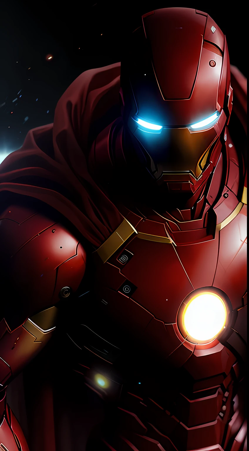 (dark shot: 1.1), epic realistic, Iron Man 1872 in the dark with glowing eyes and glowing cape, soft cinematic light, Adobe Lightroom, darkroom, HDR, intricate, highly detailed, (depth of field: 1.4), hyper-detail (artstation: 1.4), cinematic, warm light, dramatic light (complex details: 1.1)