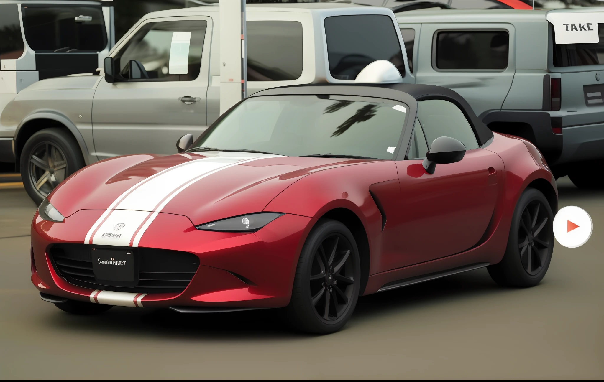 a close up of a red sports car parked in a parking lot, An ultra-high picture quality