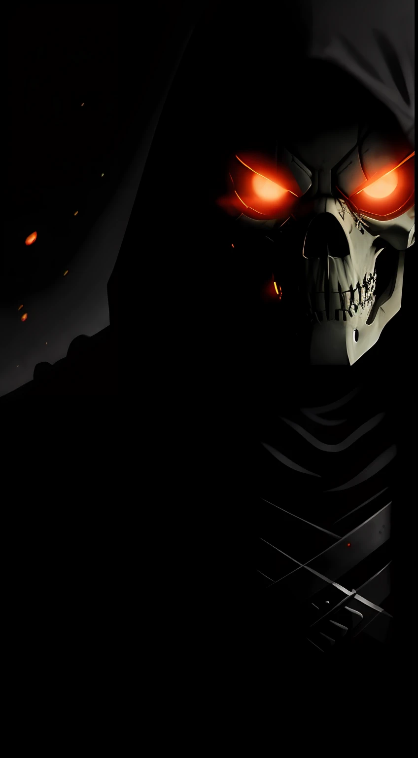 (dark shot: 1.1), epic realistic, Crossbones in the dark with glowing eyes and glowing cape, soft cinematic light, Adobe Lightroom, darkroom, HDR, intricate, highly detailed, (depth of field: 1.4), hyper-detail (artstation: 1.4), cinematic, warm light, dramatic light (complex details: 1.1)