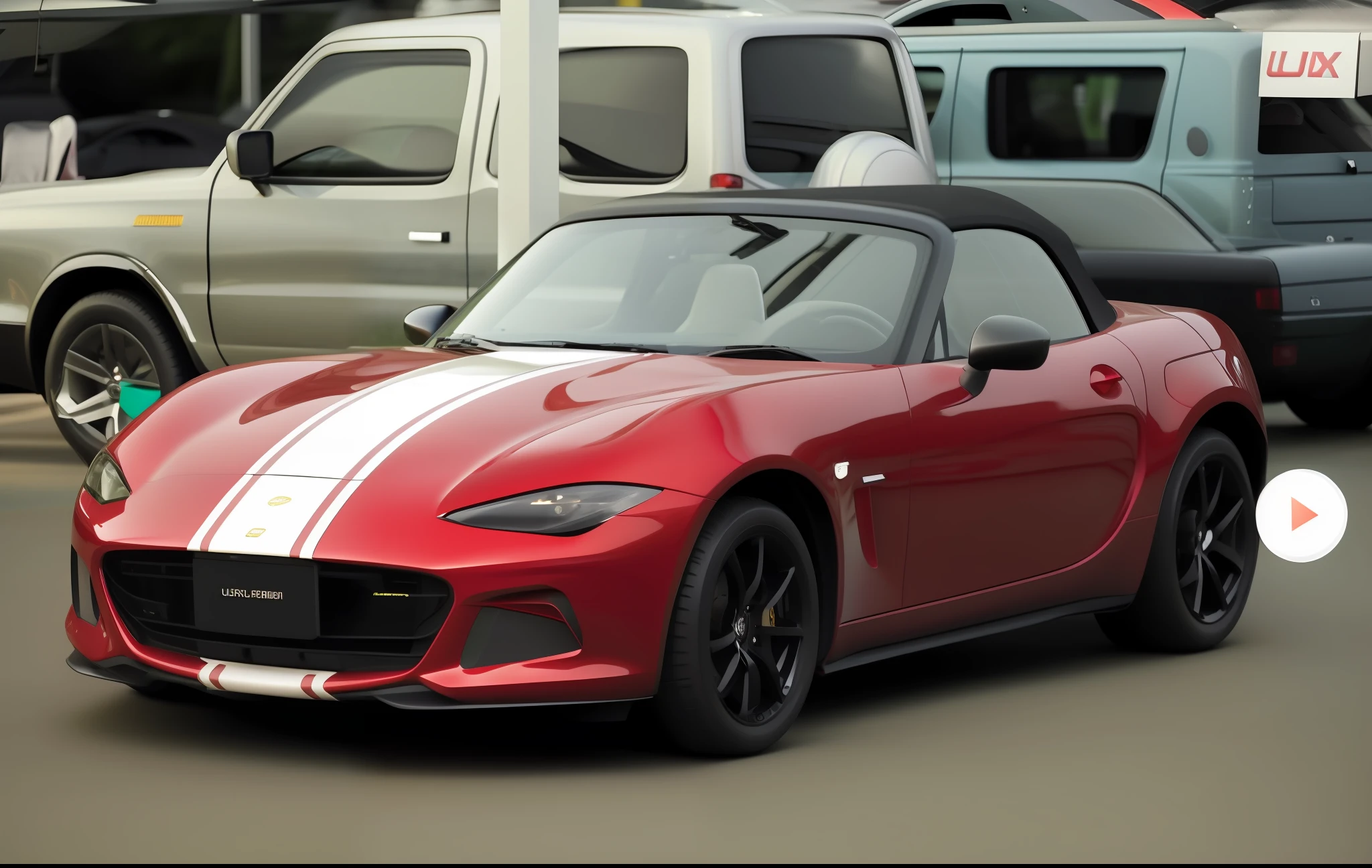 a close up of a red sports car parked in a parking lot, An ultra-high picture quality