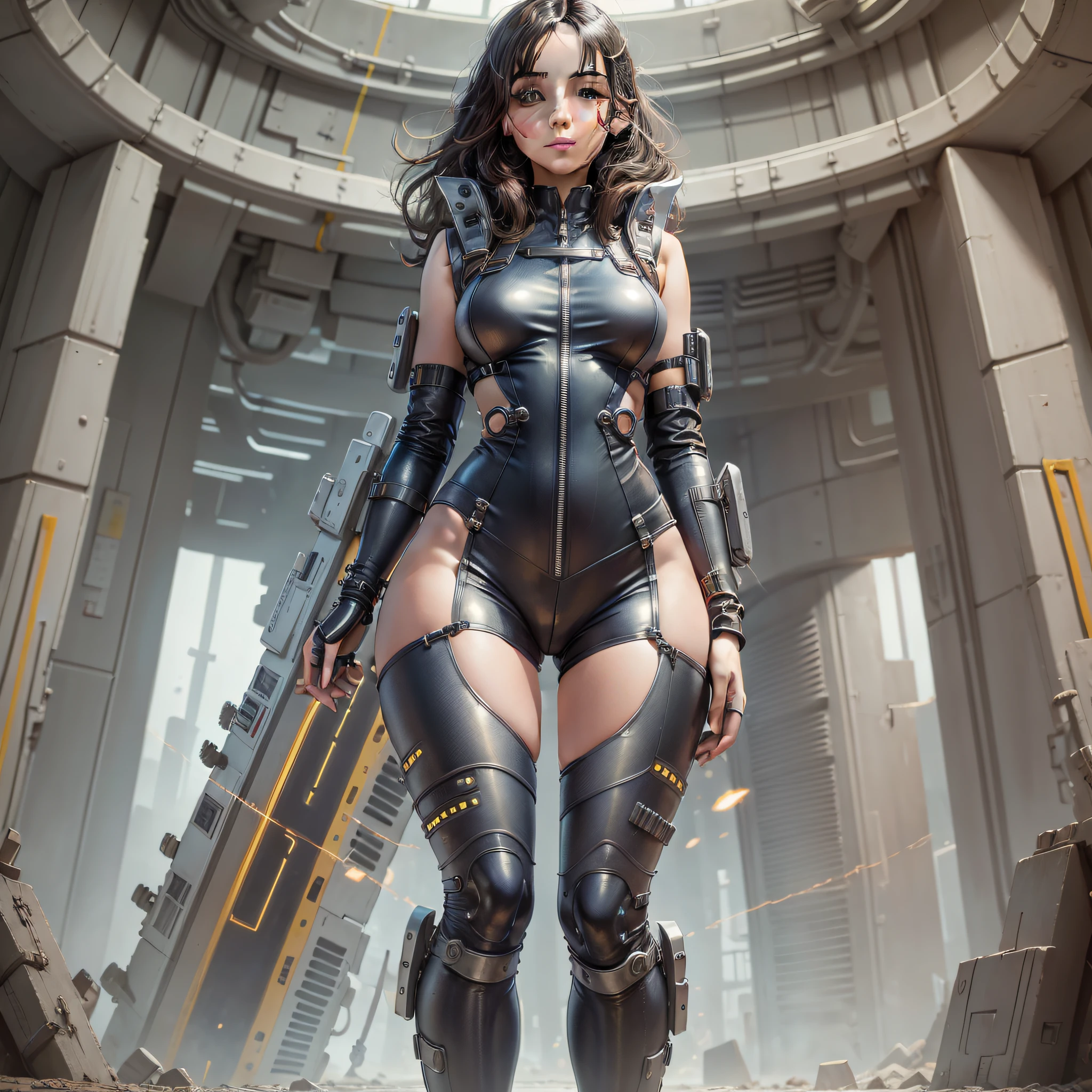 En una colonia espacial en un planeta deshabitado, una mujer astronauta exuberante (cuerpo entero),Conduct experiments in the lab with your peers. (ultra detallado, La mejor calidad, dynamic pose, flotante, sci-fi atmosphere, Glowing Lighting, Equipo de laboratorio detallado, Detalles del traje de astronauta)