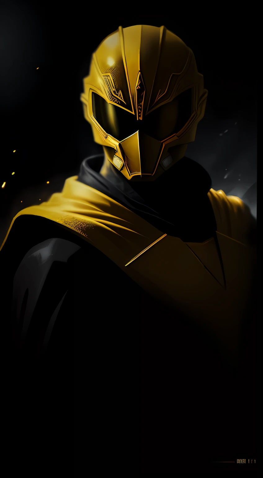(Dark shot: 1.1), Epic Realistic, Yellow Ranger from Power Rangers in the dark with glowing eyes and glowing cape, soft cinematic light, Adobe Lightroom, photolab, HDR, intricated, Highly detailed, (dof: 1,4), hyper-detail (artstation: 1,4), cinematic, warm lights, Dramatic light (intricate details: 1,1)