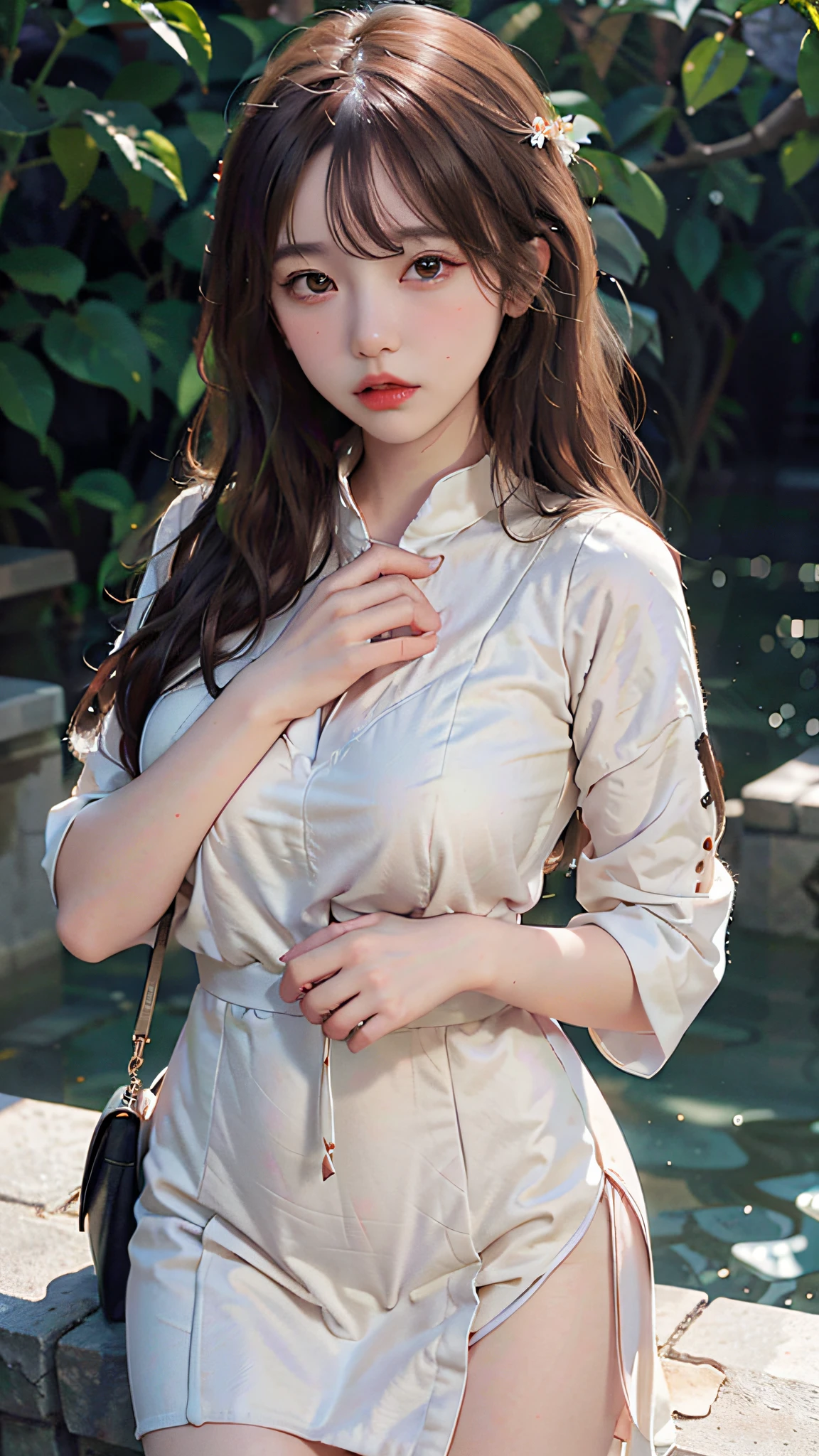 (absurdres, highres, ultra detailed), 1girl, mature female, wavy blonde hair, long hair, blunt bangs, green eyes, pink dress, finely detailed eyes and detailed face, extremely detailed CG unity 8k wallpaper, intricate details, BREAK , kaleidoscopic imagery, symmetrical patterns, vibrant colors, geometric shapes, mesmerizing designs, optical illusions, dynamic composition BREAK , pantomime art, expressive body language, silent storytelling, evocative gestures, visual narratives, theatrical performances BREAK , blooming flowers, colorful petals, fragrant scents, nature's bounty, vibrant gardens, peaceful scenery