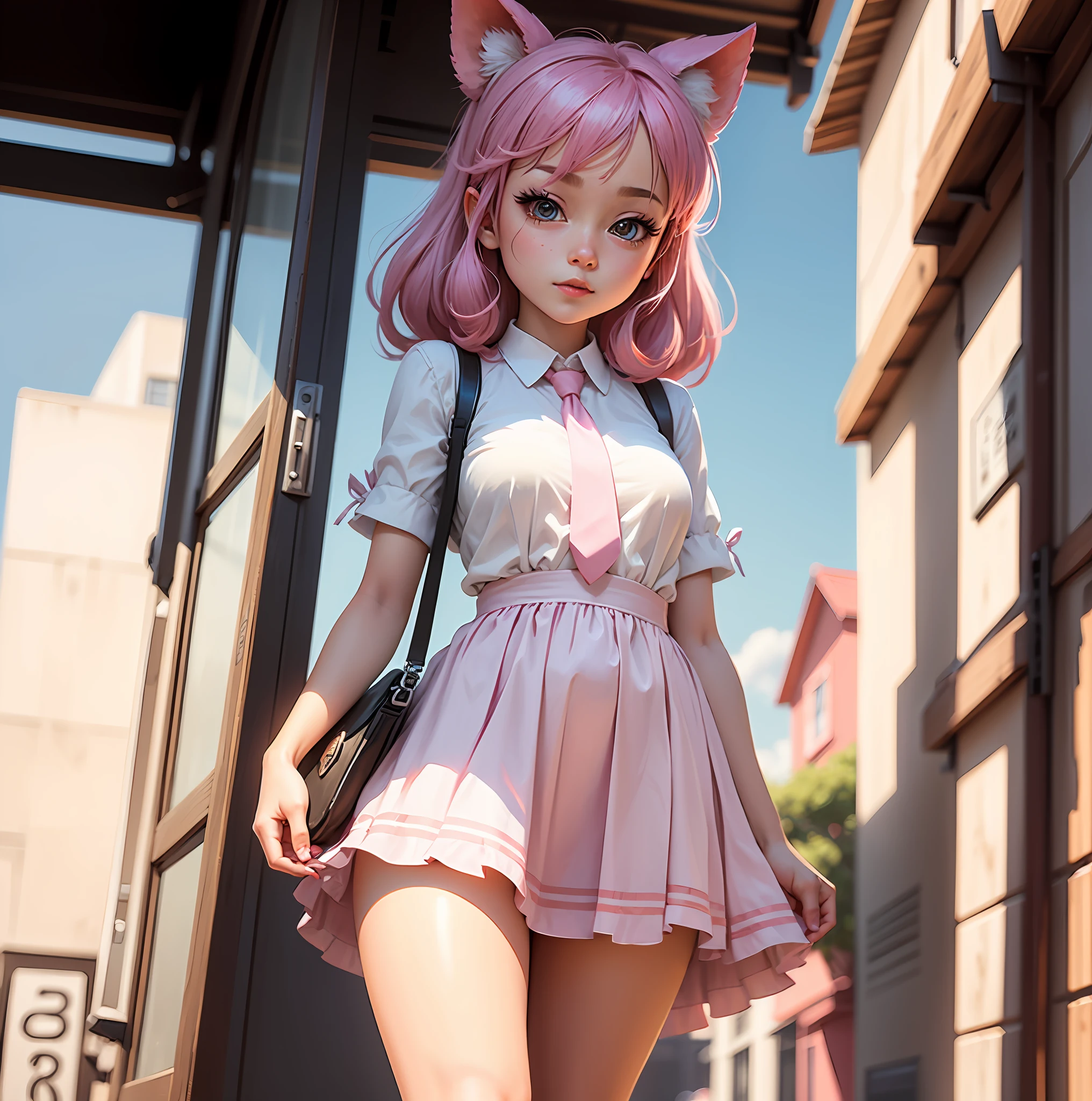 Close up of a girl in dress wearing tie pink with pink double tail hair and blue eyes, cute digital painting, cute digital art, realistic cute girl painting, cute detailed digital art, cute cartoon characters, beautiful character painting, cute characters, cute anime girl, cute cartoon, kawaii realistic portrait, digital cartoon painting art, cartoon cute, cute portrait, render a cute 3D anime girl, kawaii realistic portrait, anime moe art style, saori, Mikudayo, Shikamimi, My Dress Up Dear Anime, Nyaruko-san, Inspired Gacha Club Game, Shirabii, Anime Girl named Lucy, drawn in an anime artist studio --auto