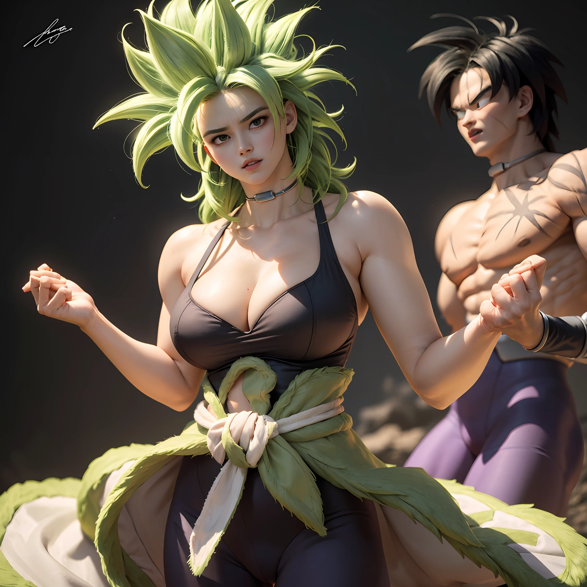 Female, feminine, androgynous, large breasts, transgender Broly from Dragon Ball Super, 1boy, closed mouth, female focus, muscular, muscular male, standing alone on Namek, sash, serious, solo, spiked hair, ultra instinct, ((masterpiece)), erotic, sexy female Waifu, photorealistic anime realism trending on civitai perfect composition perfect render innovative design dynamic angle perfect pose perfect body perfect face perfect hands perfect fingers perfect, signature Broly outfit, Dragon Ball style environment, realistic background, detailed background detailed outfit perfect nails, highest resolution, camel toe, cameltoe bulge, areolas protruding, cleavage, sexy, beautiful