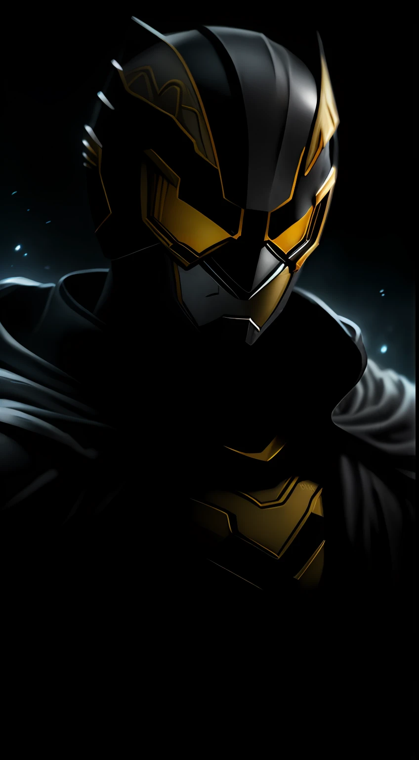 (Dark shot: 1.1), Epic Realistic, Black Ranger from Power Rangers in the dark with glowing eyes and glowing cape, soft cinematic light, Adobe Lightroom, photolab, HDR, intricated, Highly detailed, (dof: 1,4), hyper-detail (artstation: 1,4), cinematic, warm lights, Dramatic light (intricate details: 1,1)
