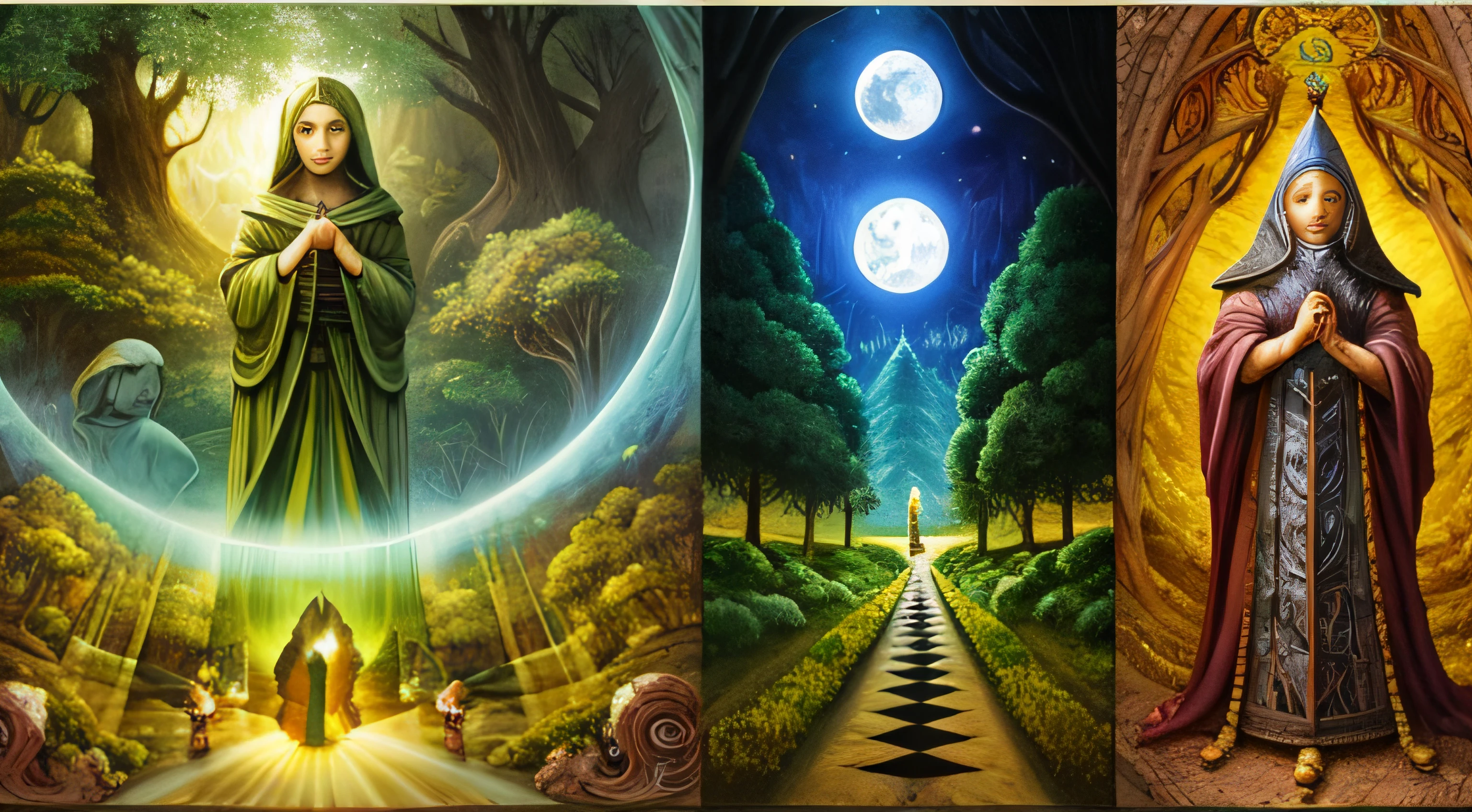 ((best quality)), ((masterpiece)), (detailed), (inspiring) ,highly detailed ,dark atmosphere,rays of light ,fractal art ,intricate details ,strange ,pixies , forest ,alone , huge transparent lake with fishes , moonlight ,imagination , man and woman ,child ,moon ,animals ,psychedelic , little mushrooms , fractal art,illusion , dawn ,mysticism , oak tree ,fireflies , campfires , brian froud , tolkien , alex grey , giger ,Jheronimus Bosch, ultra detailed , fisheye lens