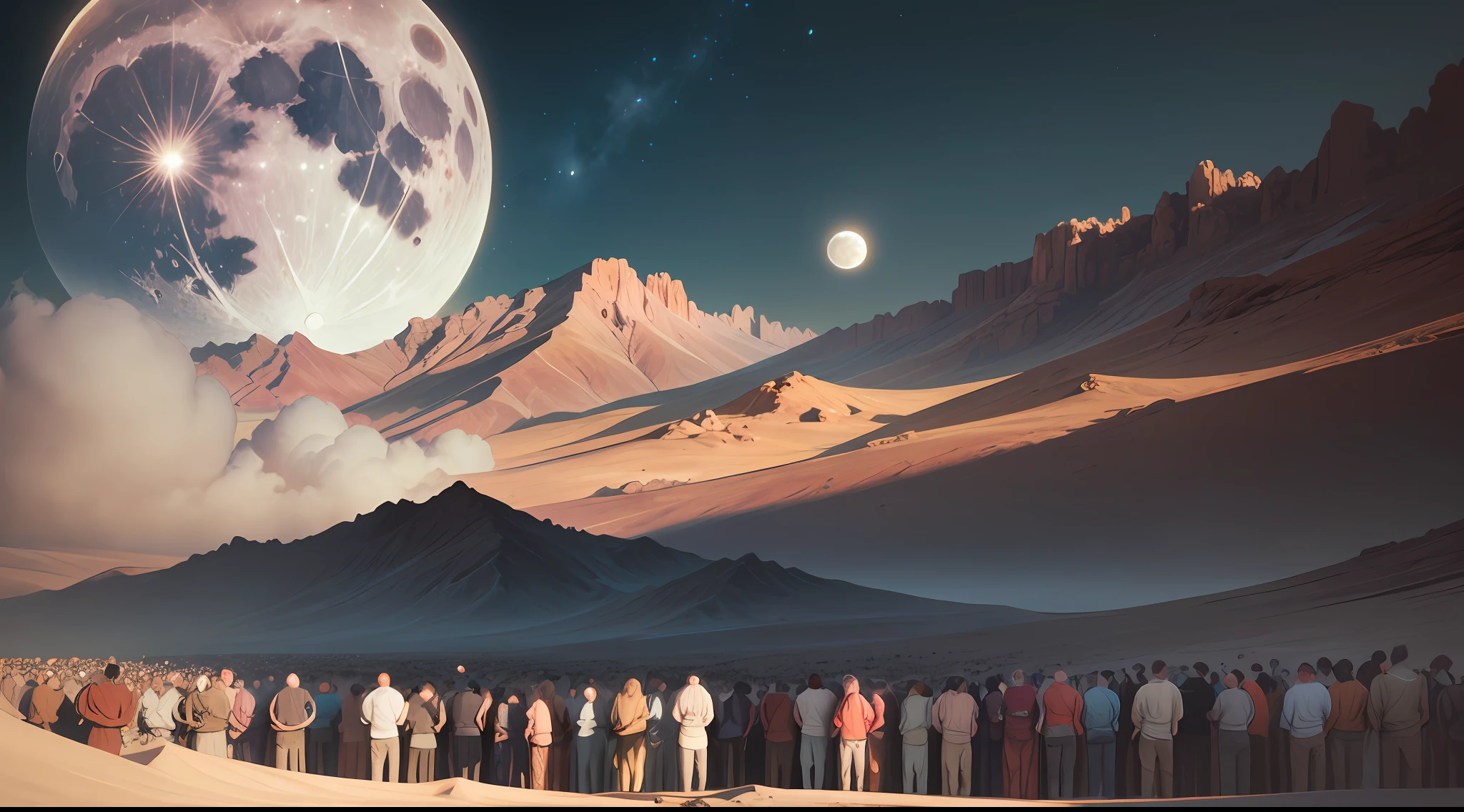 vague ecume moon jupiter hundreds of humans climbing on each other, highly detailed, digital painting, matte, sharp focus, art by wlop, greg rutkowski, alphonse mucha, frank frzetta, boris vallejo, bouguereau, beksinski, cinematic, octane render,orage,jupiter,moon