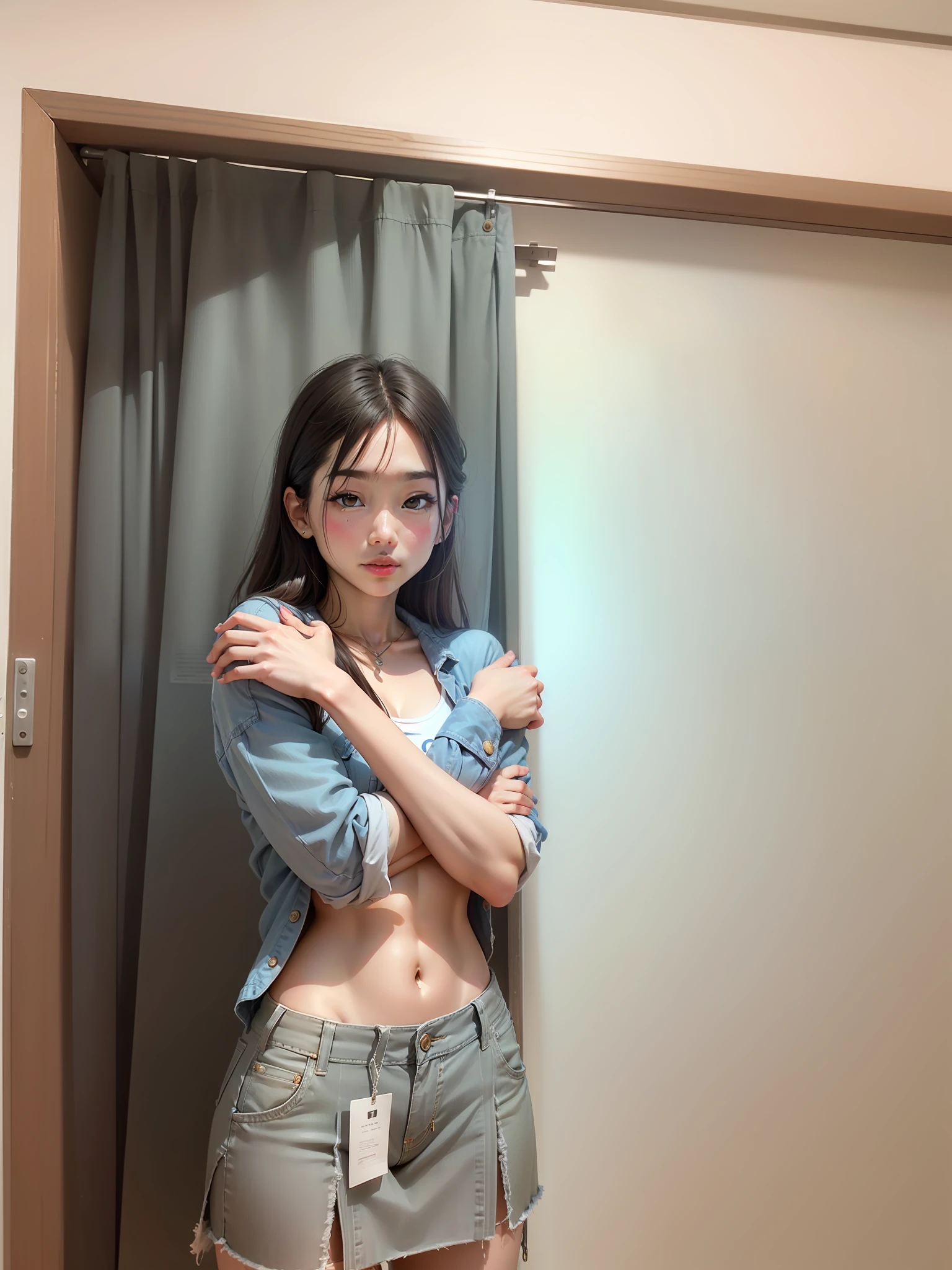 Raw feet、beauty legs、Short length、Denim miniskirt