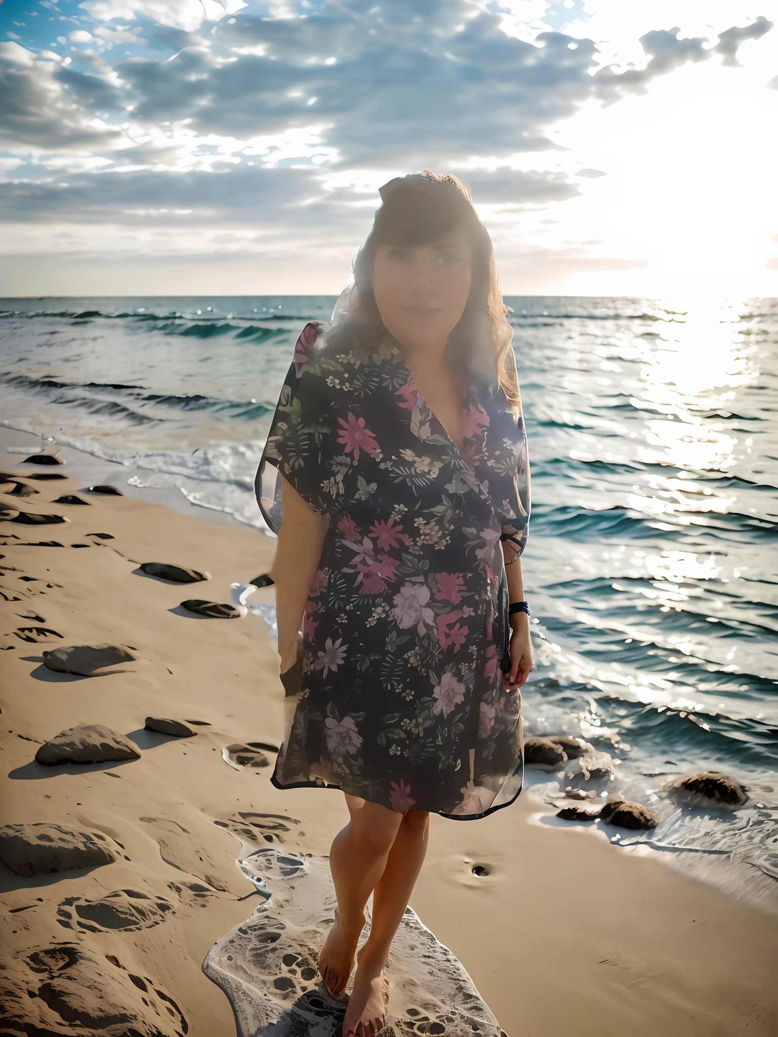 Realistic photo Women in the sea beach