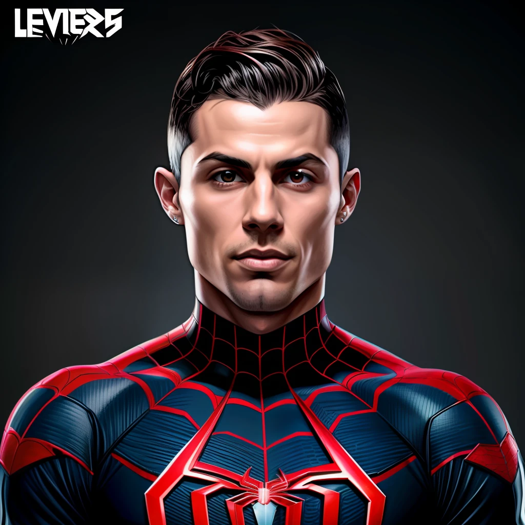 Retrato de cristiano Ronaldo como spider man traje preto igual do filme miles morales aranha verse