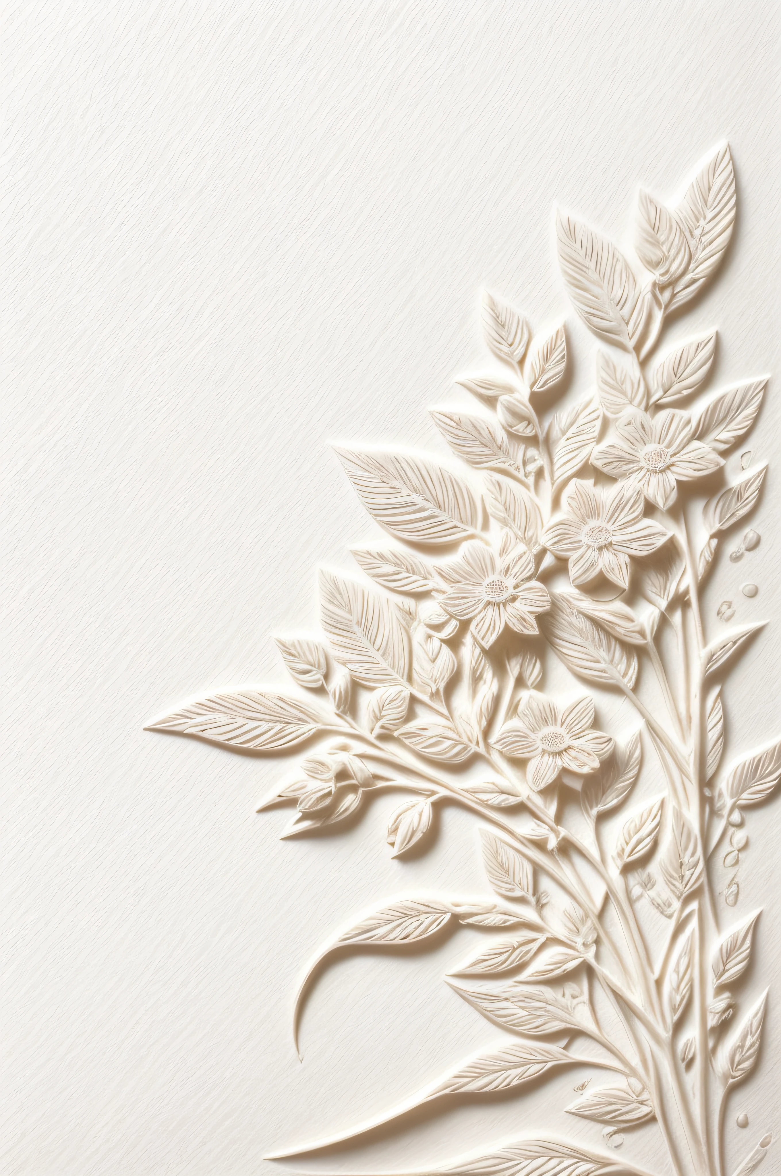 Wild Flowers Art Floral Farmhouse Art, Watercolor Botanical.3D white relief, Meticulously carved, White ivory carving, Chinese illustration on white background, pastel, Traditional Chinese style,Multidimensional Paper Fog Crafts, paper illustration, Ultra-wide-angle view, dream, 8K, Romantic, high-resolution, 8K, decorated spruce tree