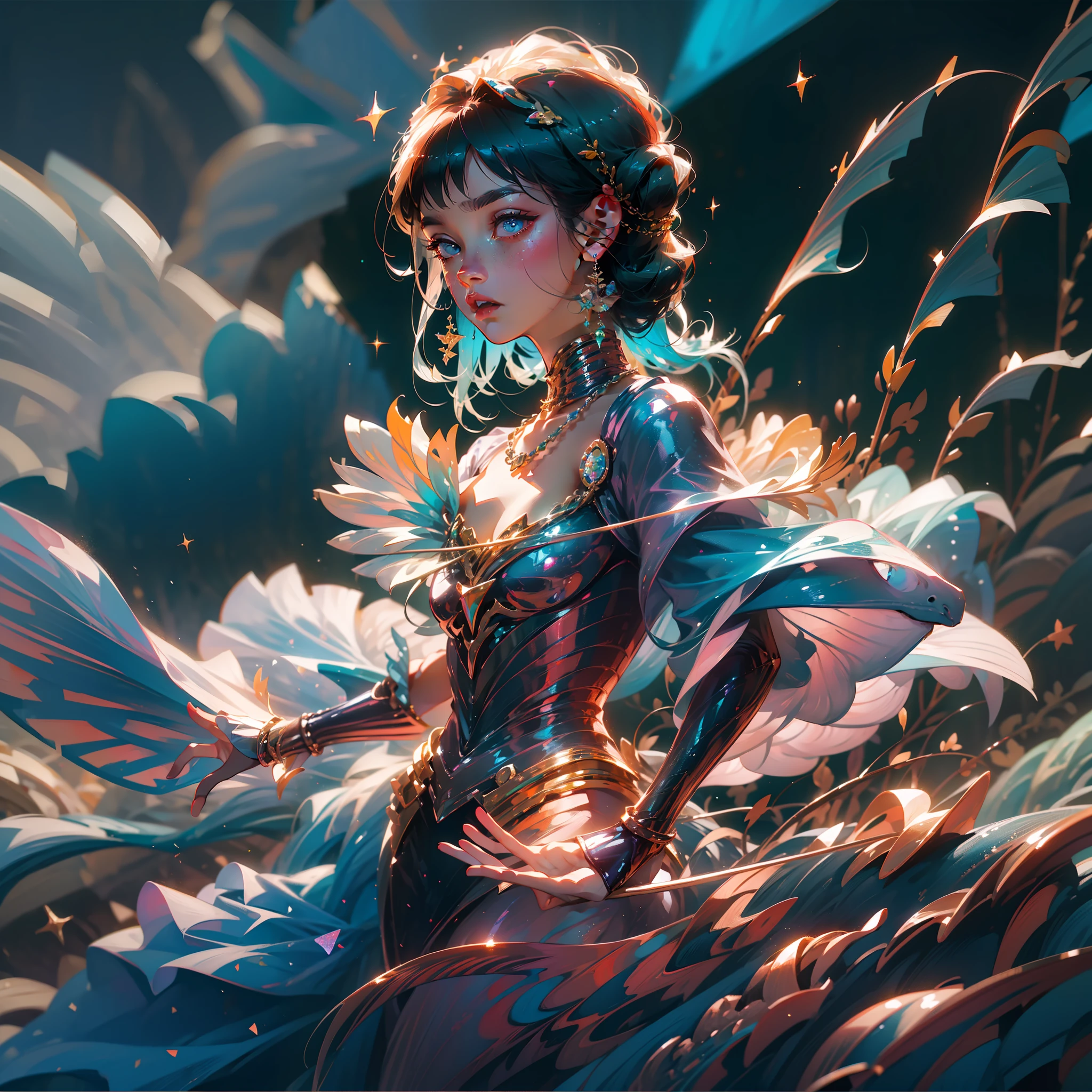 (((巨作))), Best quality, Ultra-detailed, Extremely detailed, sitting on rocks, mermaids, concentrating on her face, silver-white long hair, disheveled, necklace, Blue eyes, White skin, Attention to detail, sparkling golden light, surrounded by particle effects and wind, Full body shot, looking at the spectator, background is rocks and the ocean, night time with the moon and stars, a magnificent universe and aurora borealis, 4K resolution, High definition, SENSE OF CINEMA.photographs,highly resolution,4K,8K,Background bokeh, wait