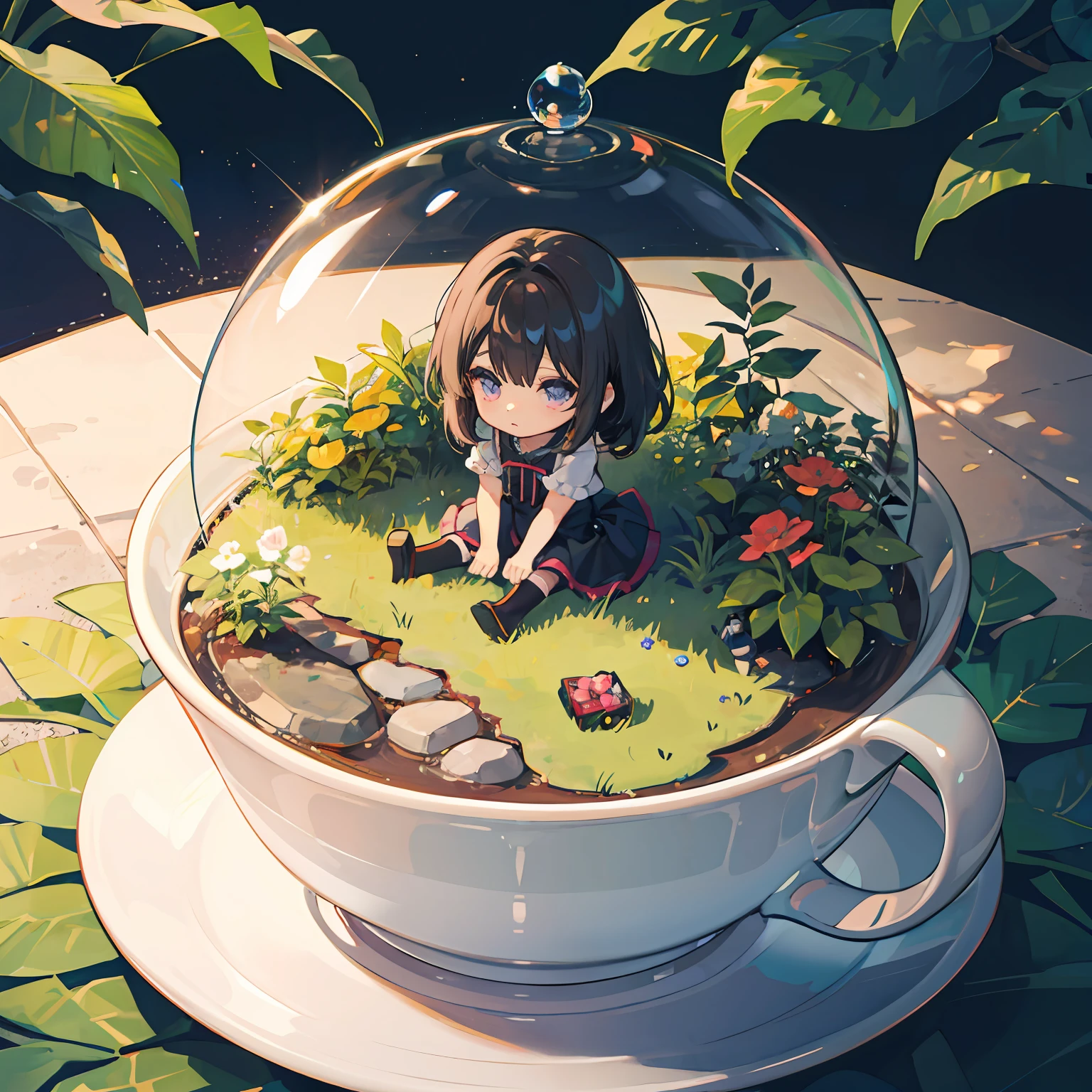 miniature garden miniature Chibi a girl