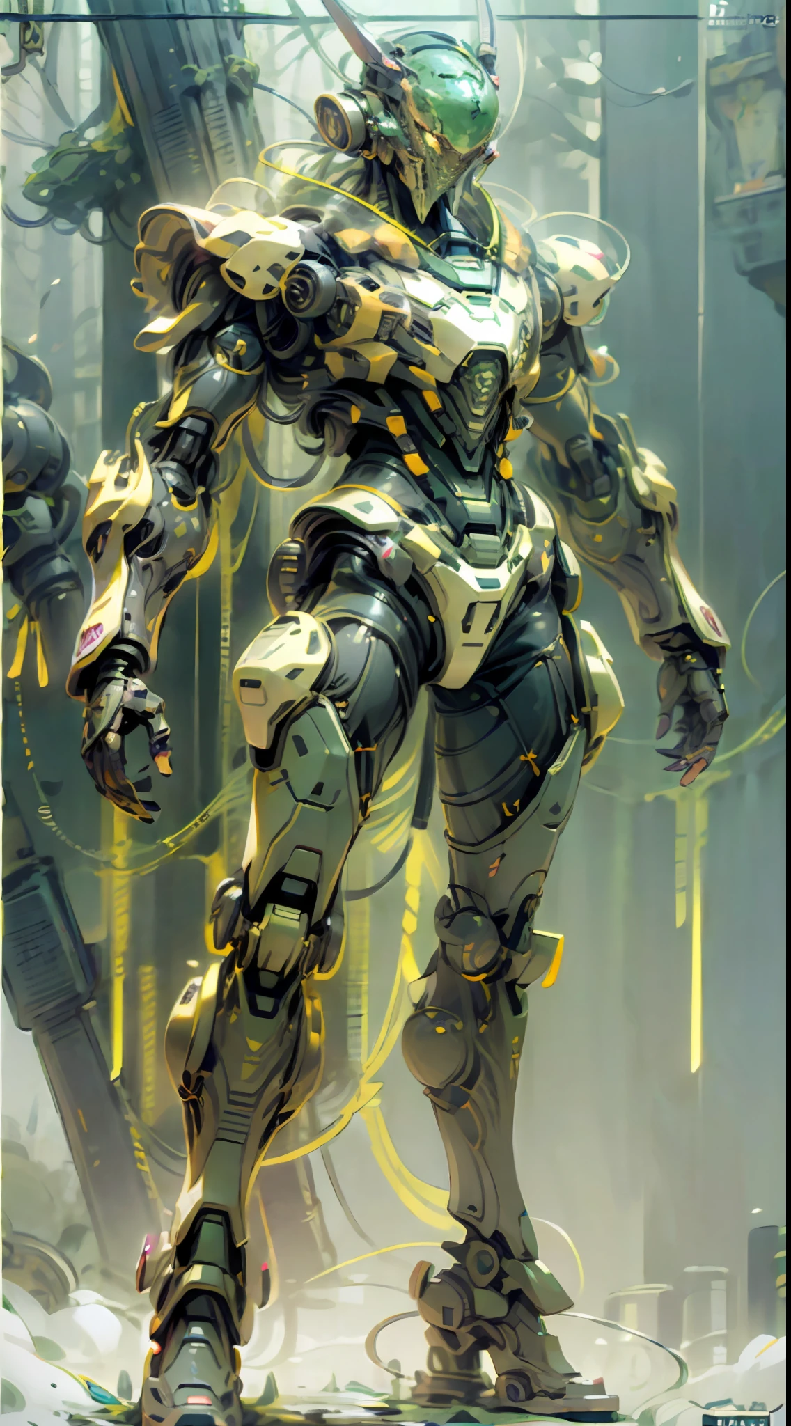 A concept art of full body Armoured Warrior HUMANOID White ROBOT PREDATOR, Holding Katana, Matt materialistic look, ROBOPUNK, Illustration,3d Anime, trending on Artstation, Symmetry, Special effects, Abstract, Clean linework, Highly detailed, HDR, UHD, cinematic, 8K, Surreal, Unreal Engine, art by samdoesart