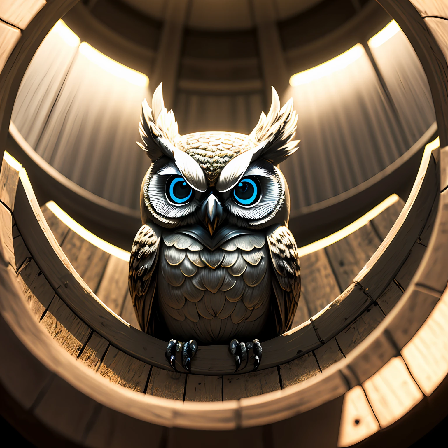Stylized steel owl, obra-prima (8k) muito detalhada, inside a silver circle, fundo vermelho escuro, cores vibrantes --auto