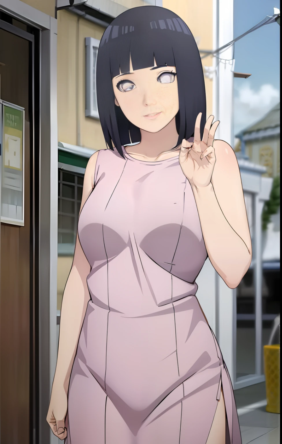 obra-prima, melhor qualidade, mulher, (((de baixo))), (pose sedutora), corpo completo, olhando para o espectador, pisando no espectador, solo, 1girl, hinata, vestido de festa, olhar para o espectador de cima, olhar dominante, olhar penetrante, madura, vestido colado