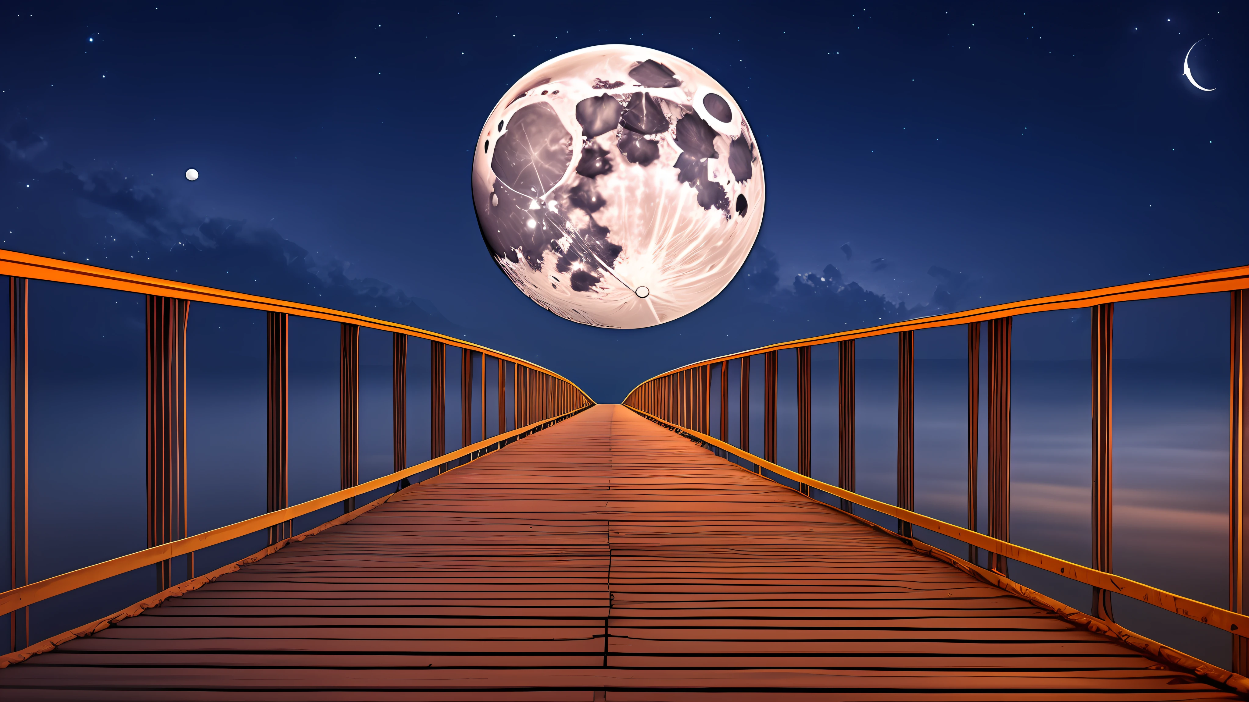 Cartoon HD, is on the bridge in front of you, you can't help but be enchanted. night with a beautiful moon. Closer inspection reveals intricate details such as tiny flowers blooming in front and thin drapes framing the windows. As you marvel at the view before you, 8K, Ultra-HD, --auto --s2