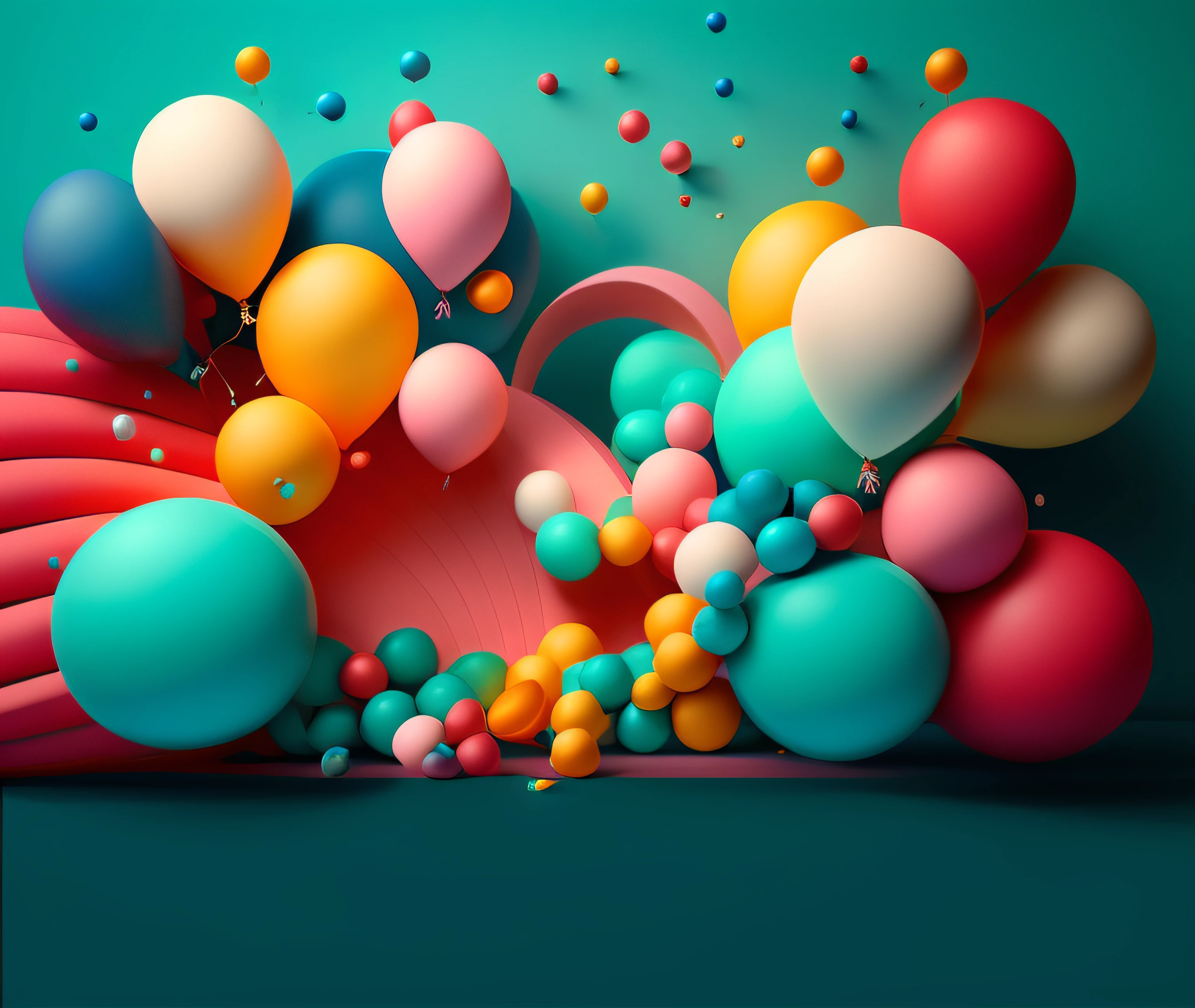 Los globos flotan en el aire sobre un fondo azul, Cinema 4D render colorido, Renderizado abstracto 3D superpuesto, 3 d illustration, 3 d illustration, highly detailed composition, 3d matte illustration, Renderizado en Cinema 4D, Renderizado en Cinema4D, Fondo hiperrealista, Globos de fiesta, abstract 3d rendering, colorful composition, colorful backdrop, escena colorida