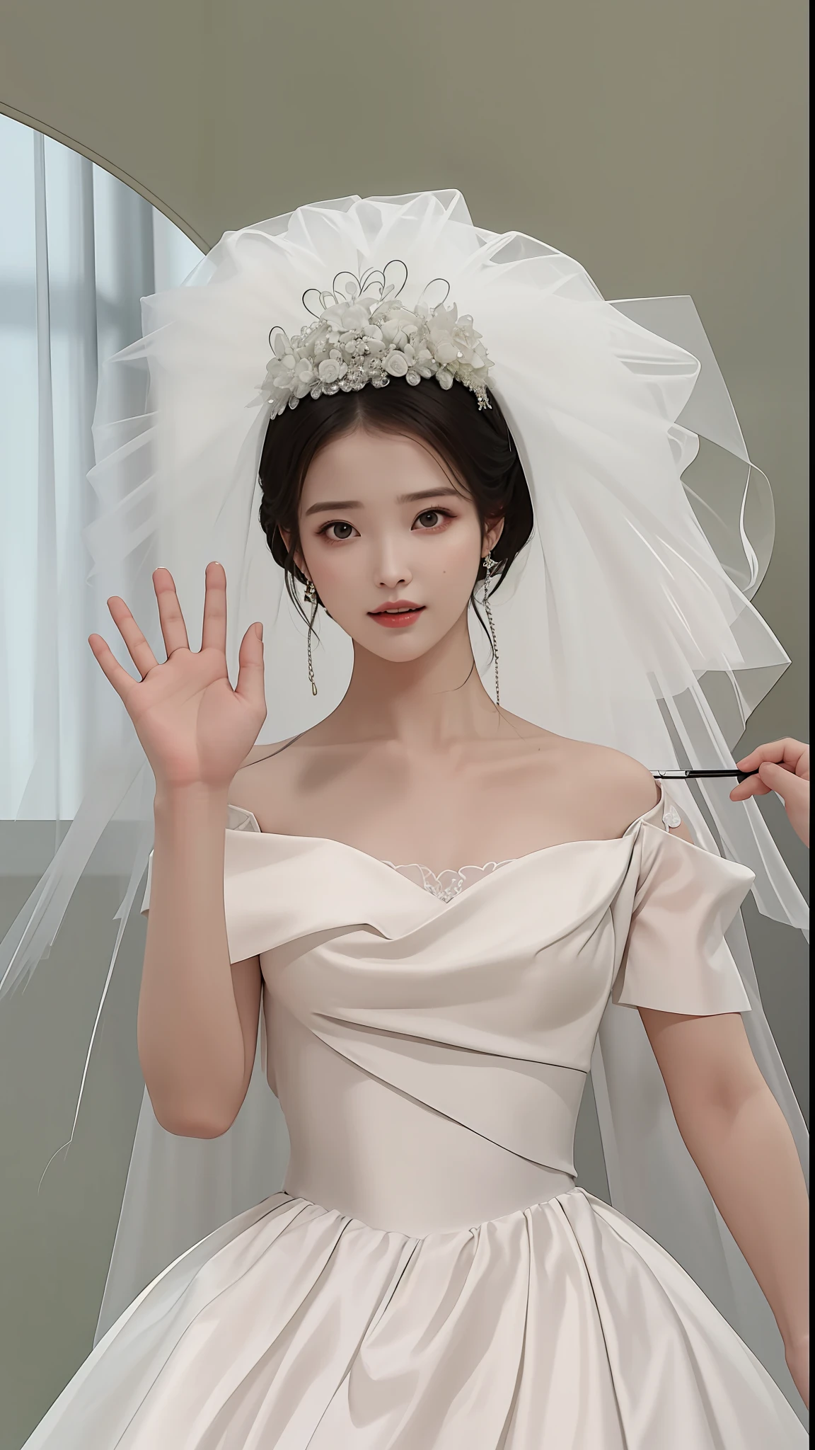 Alafi woman in wedding dress，Wear a tie and veil, dilraba dilmurat, Realistic. Cheng Yi, Photorealistic!!!!!!! artgerm style, ruan jia beautiful!, Cai Xukun's, inspired by Sim Sa-jeong, Inspired by Huang Ji, fanbingbing, shaxi, Wearing a wedding dress, inspired by Tang Yifen