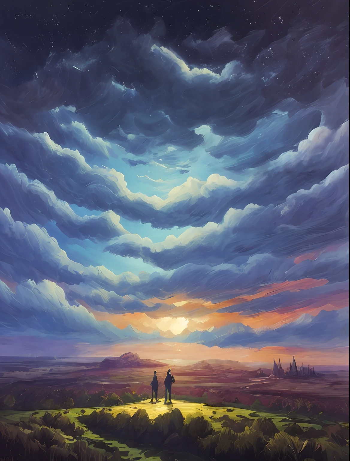 (a painting by mse) the discovery of life, centered, cinematic, thoughtful, expansive, great lighting, beautiful, dull color pallete, ethereal, detailed pastel art, painting by Kilian Eng, Bruce Pennington, centered, symmetry, painted, intricate, volumetric lighting, beautiful, rich deep colors masterpiece, sharp focus, ultra detailed, in the style of dan mumford and marc simonetti, astrophotography