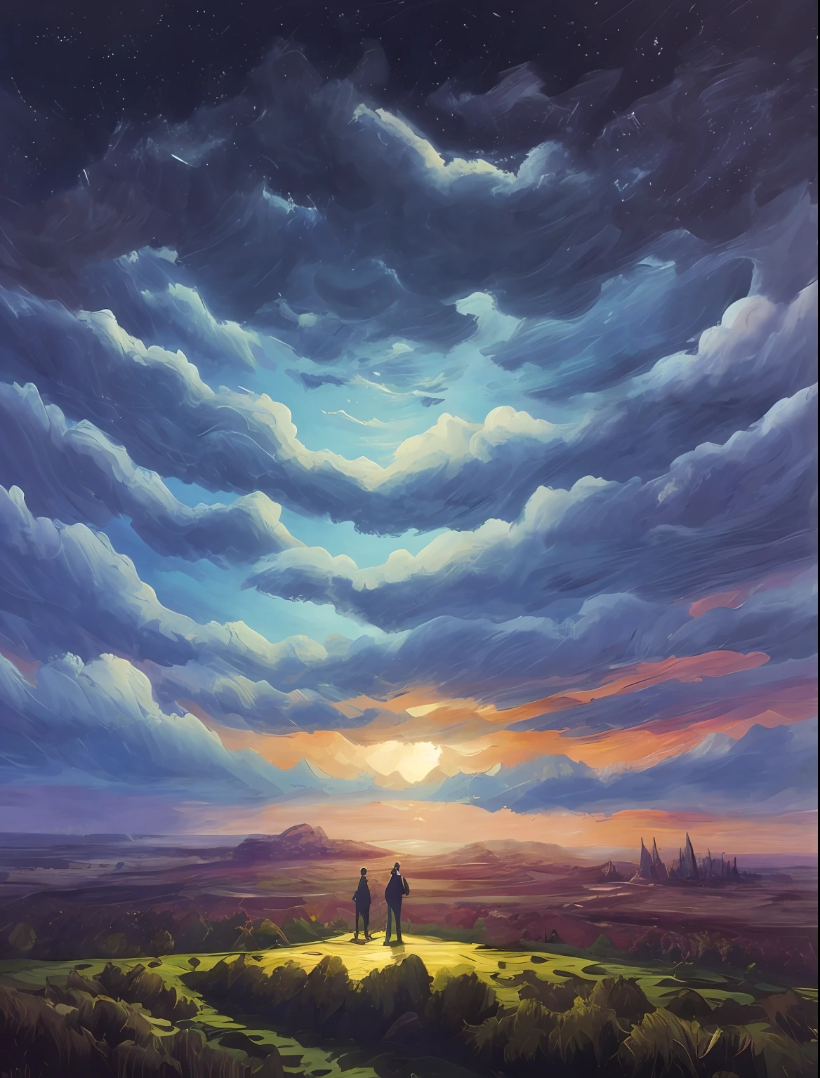 (a painting by mse) the discovery of life, centered, cinematic, thoughtful, expansive, great lighting, beautiful, dull color pallete, ethereal, detailed pastel art, painting by Kilian Eng, Bruce Pennington, centered, symmetry, painted, intricate, volumetric lighting, beautiful, rich deep colors masterpiece, sharp focus, ultra detailed, in the style of dan mumford and marc simonetti, astrophotography